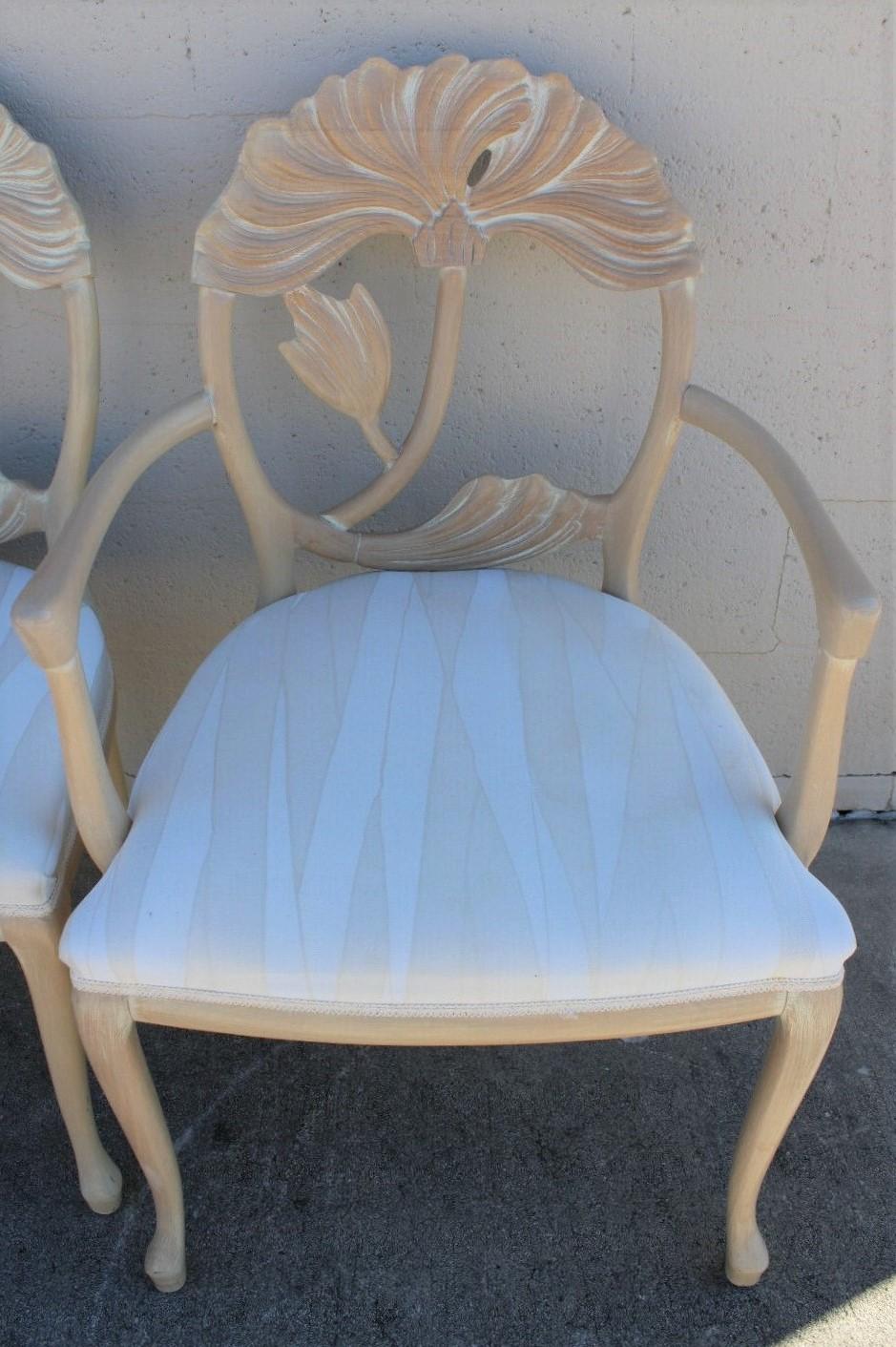 Six Lime Wash Floral Carved Dining Chairs in the Manner of Phyllis Morris 5