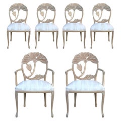 Six Lime Wash Floral Carved Dining Chairs in the Manner of Phyllis Morris