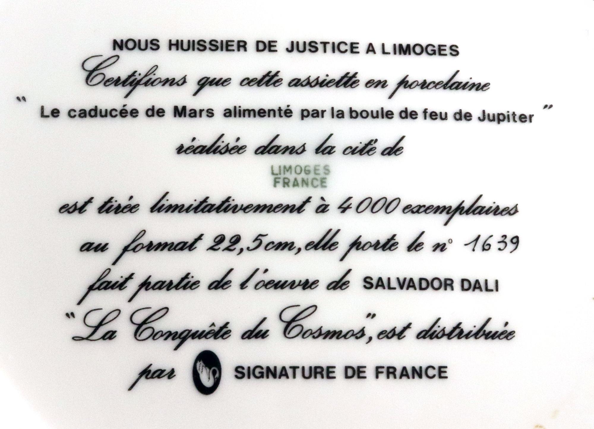 Six assiettes de cabinet en porcelaine de Limoges imprimées par transfert conçues par Salvador Dali en vente 4