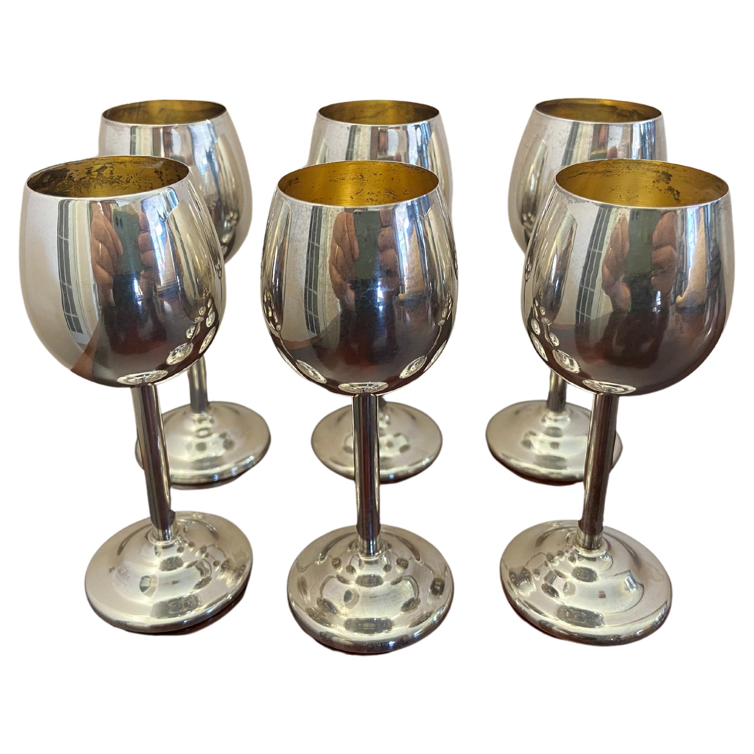 Six Liqueur Glasses in 800 Silver For Sale
