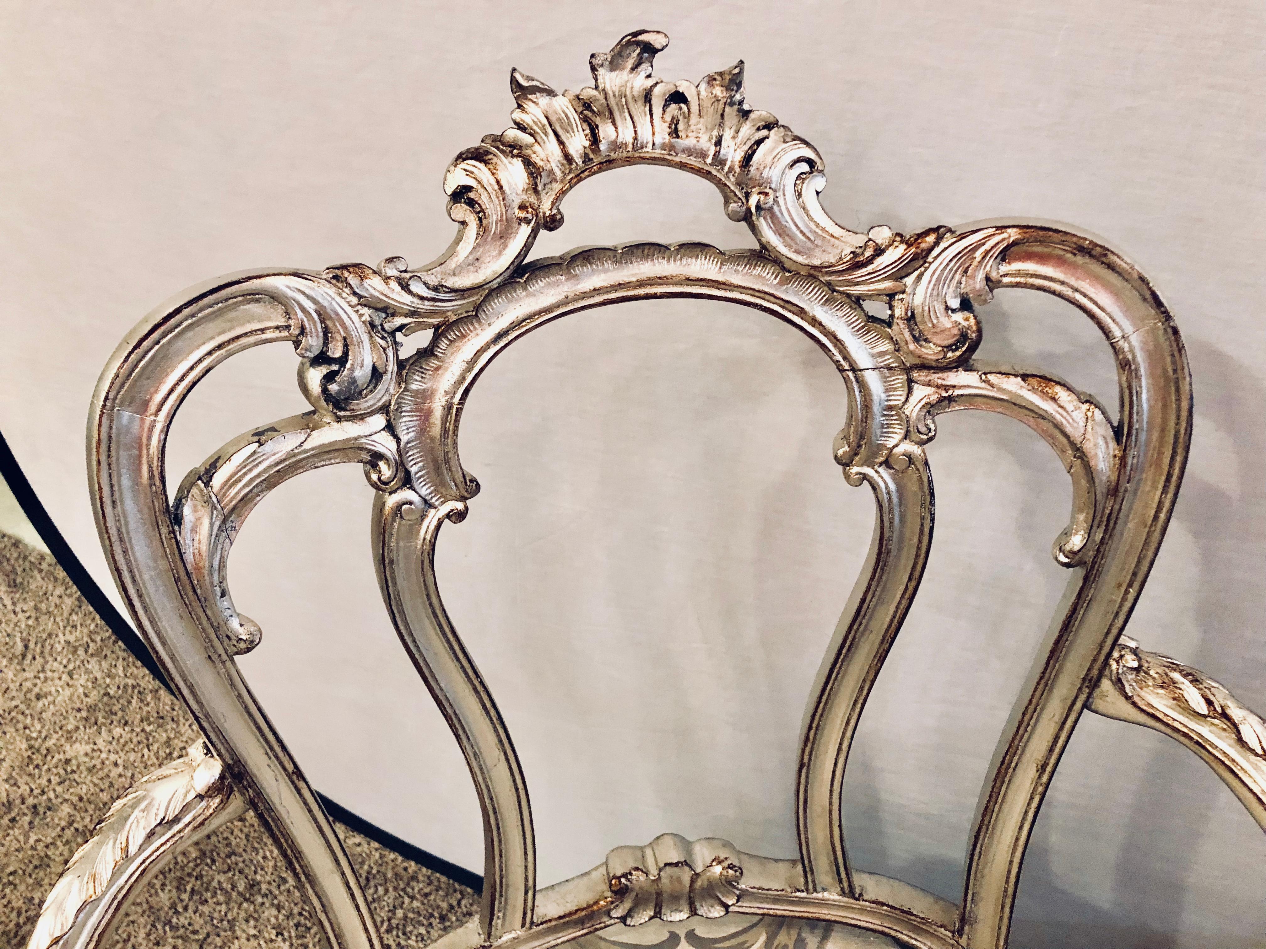 Six Louis XV Style Silver Gilt Recently Refinished and Upholstered Dining Chairs 4