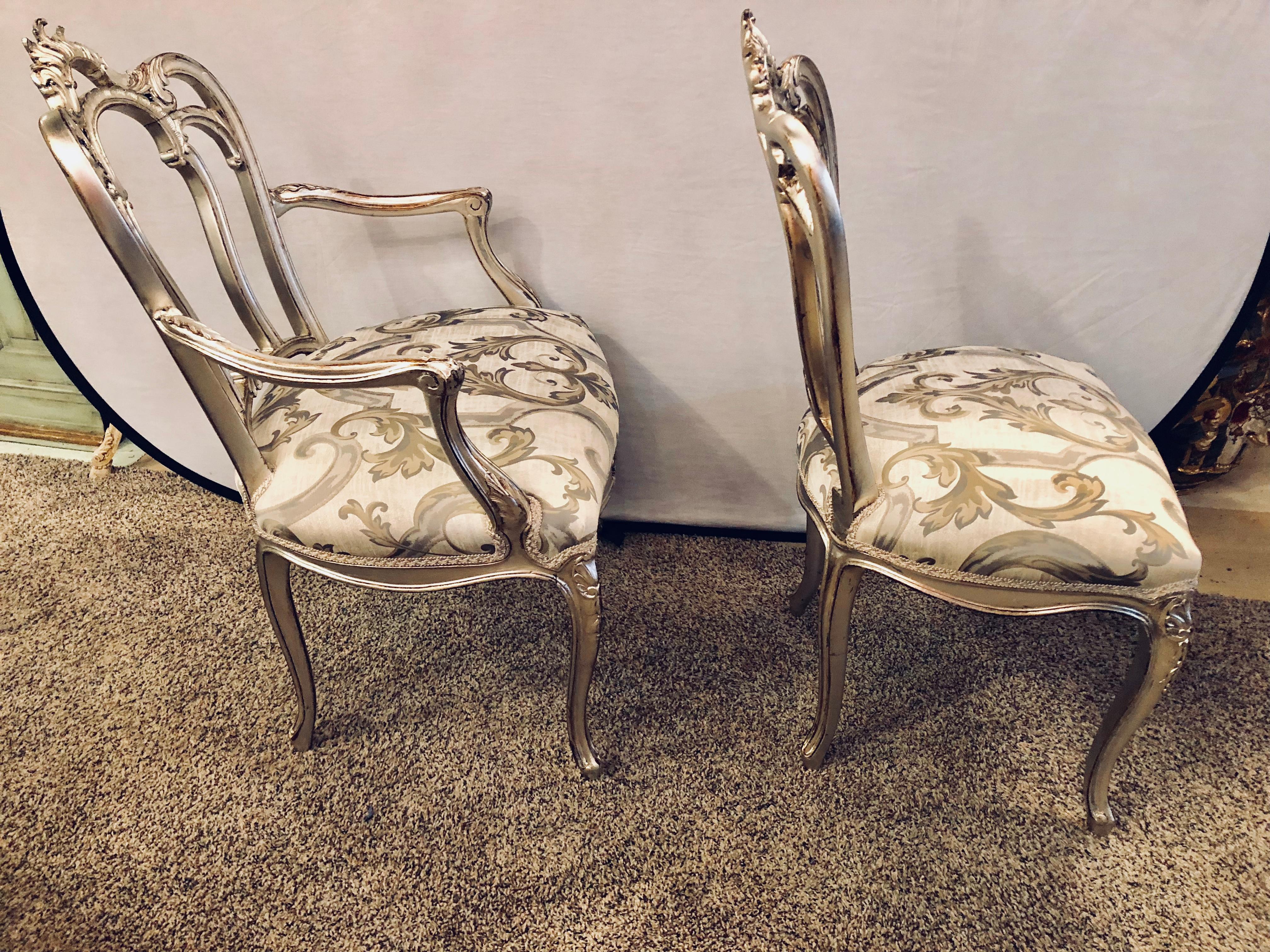Six Louis XV Style Silver Gilt Recently Refinished and Upholstered Dining Chairs 6
