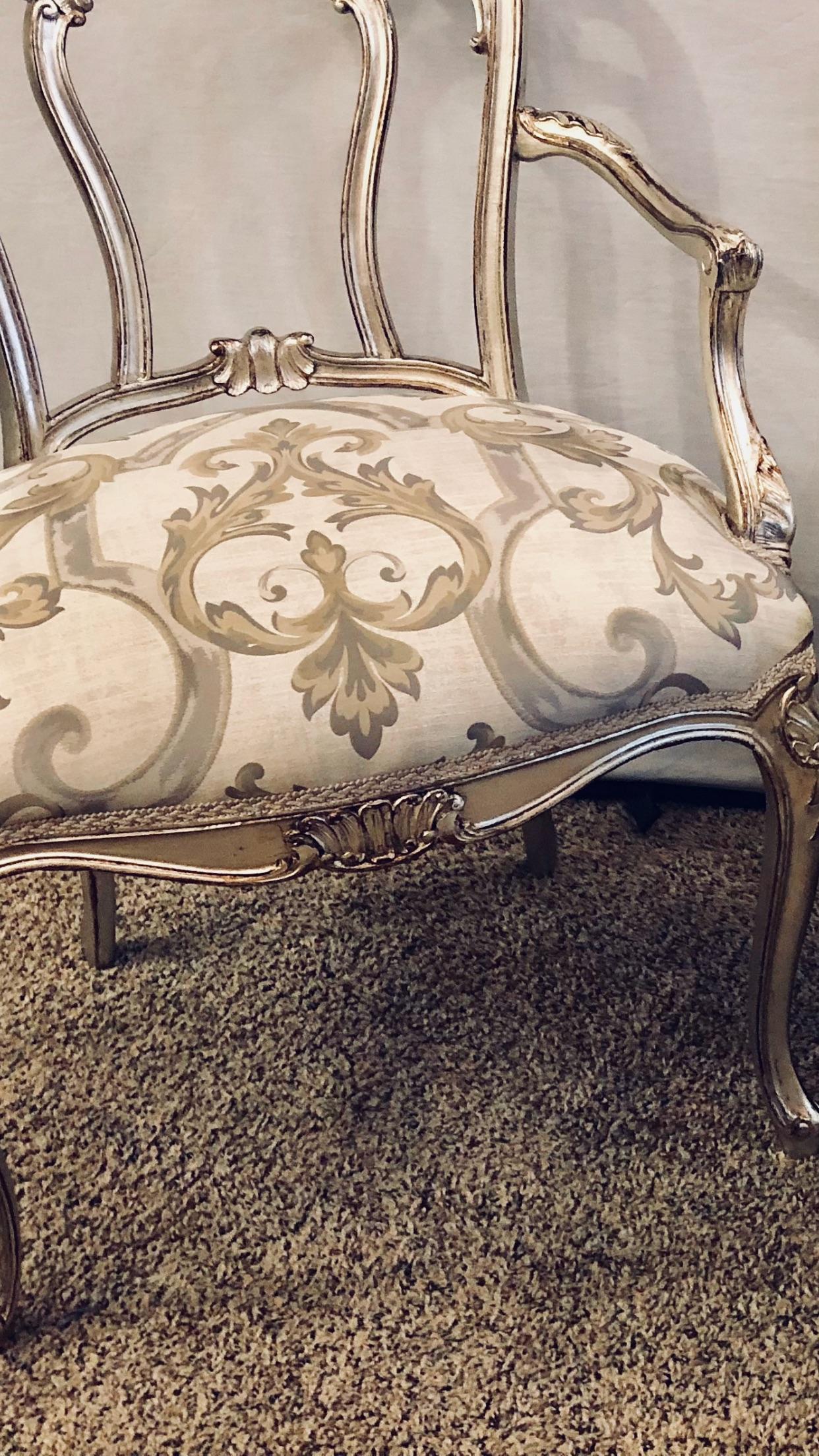 Six Louis XV Style Silver Gilt Recently Refinished and Upholstered Dining Chairs 13