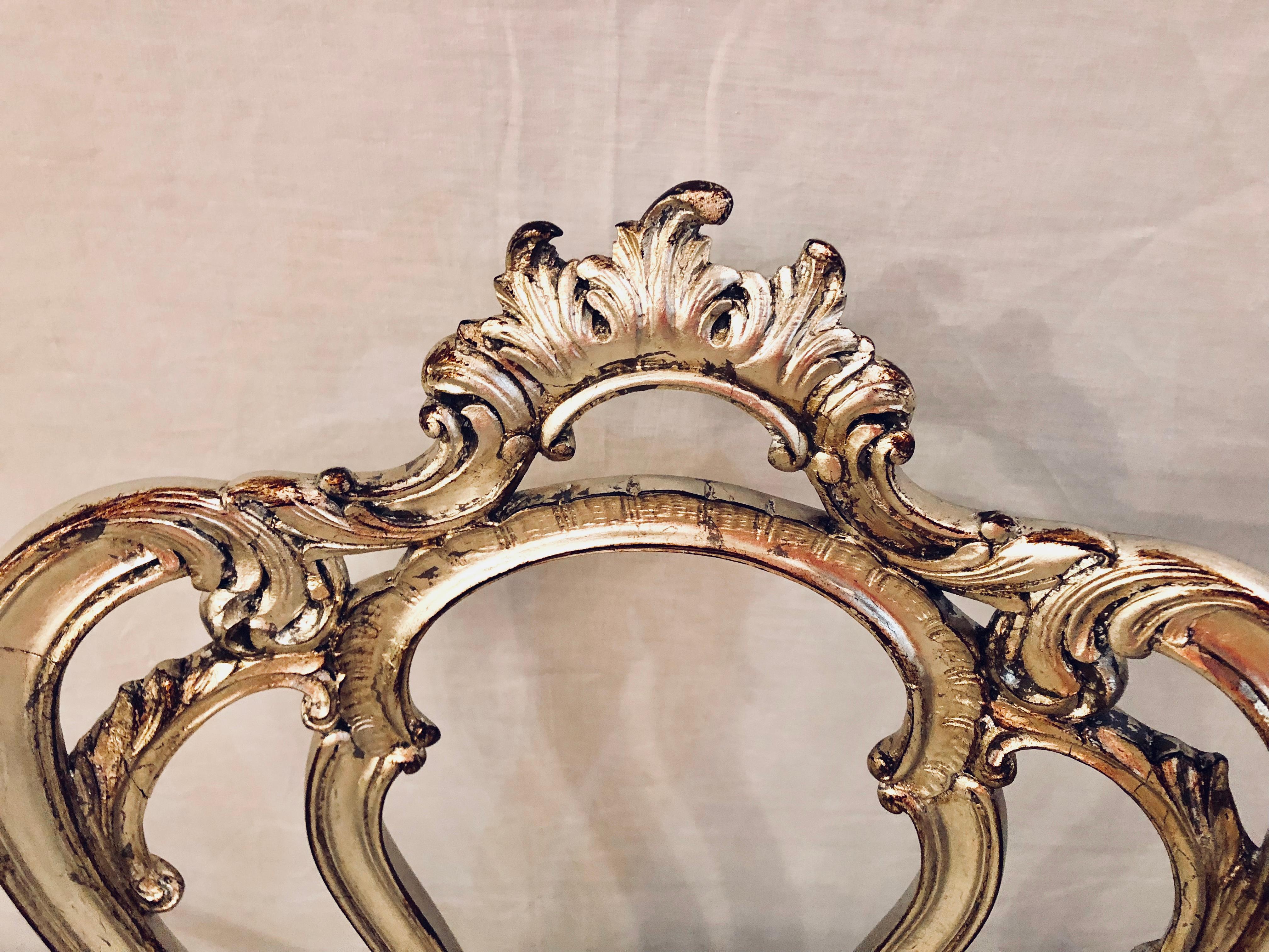 Six Louis XV Style Silver Gilt Recently Refinished and Upholstered Dining Chairs 2