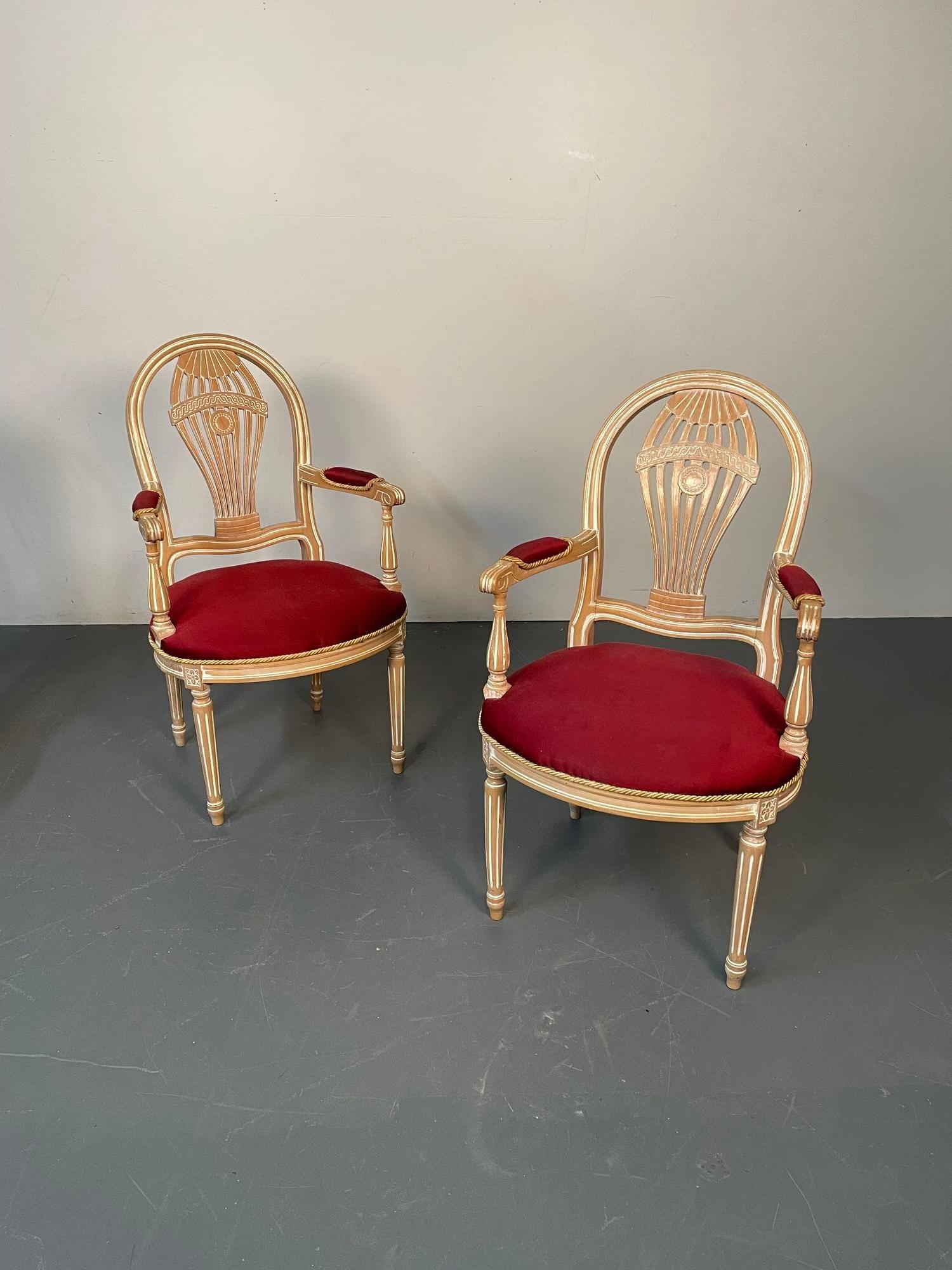 20th Century Six Louis XVI Maison Jansen Style Bleached Balloon Back Dining Chairs, Whitewash For Sale