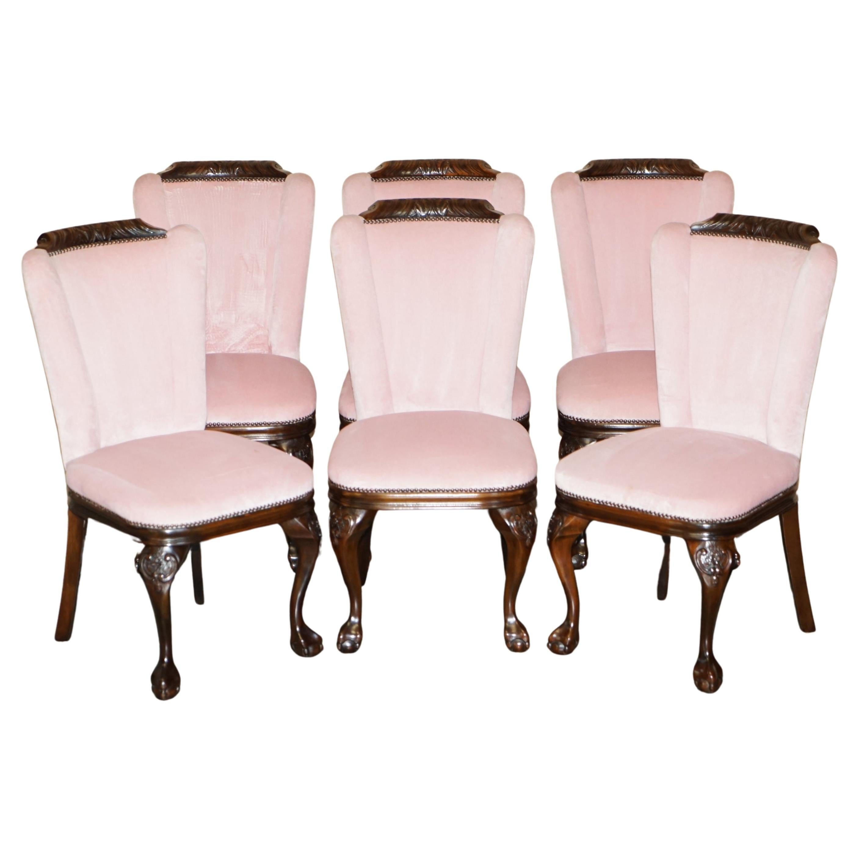 SIX LOVELY VINTAGE HAND CARVED CLAW & BALL CABRIOLET LEG HARDWOOS DINING CHAIRs For Sale