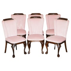 IX CHAISES DE salle à manger HARDWOOS LOVELY VINTAGE, sculptées à la main, CLAW & BALL CABRIOLET LEG