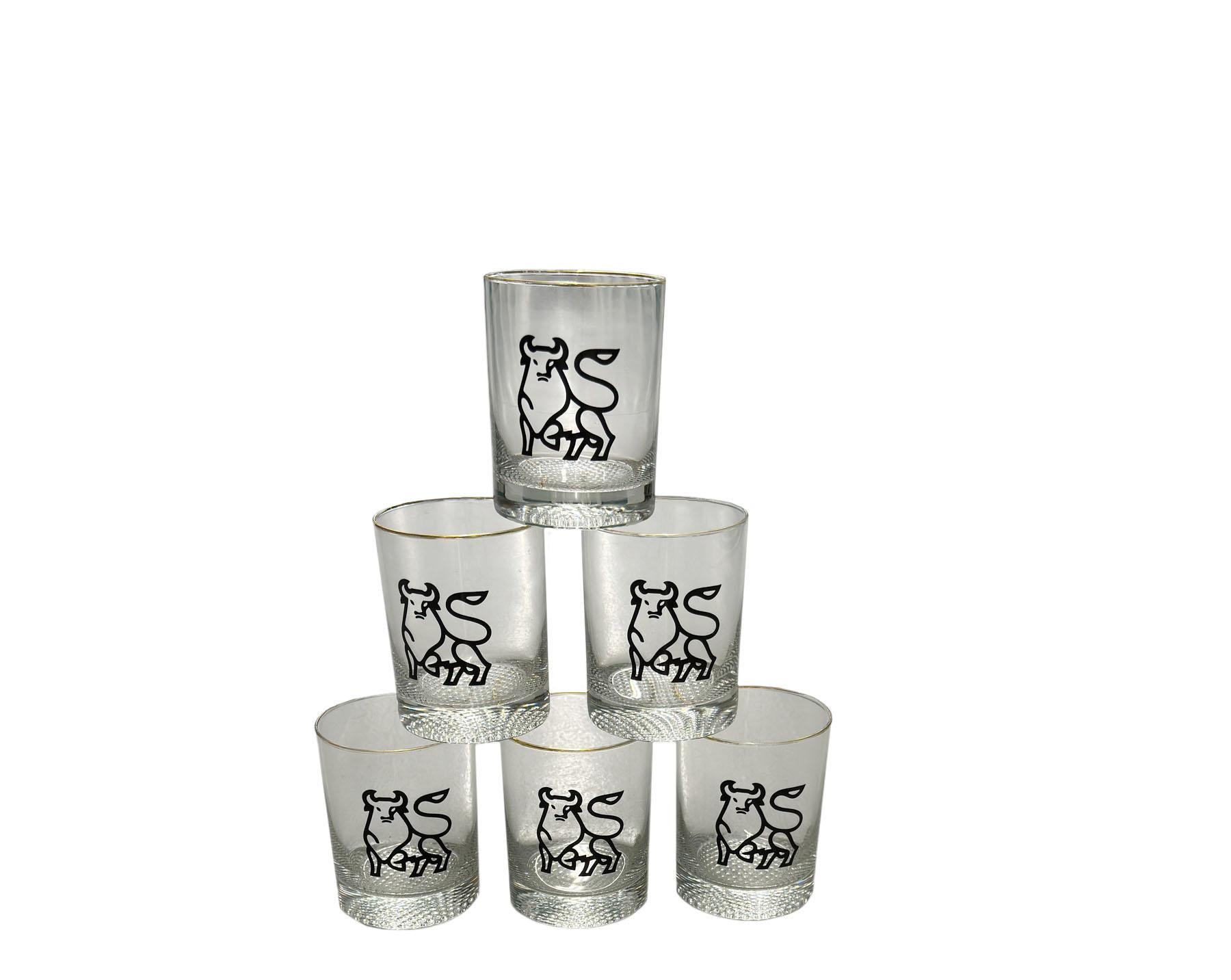 American Six Lowball Drinking Glasses With Bulls For Sale