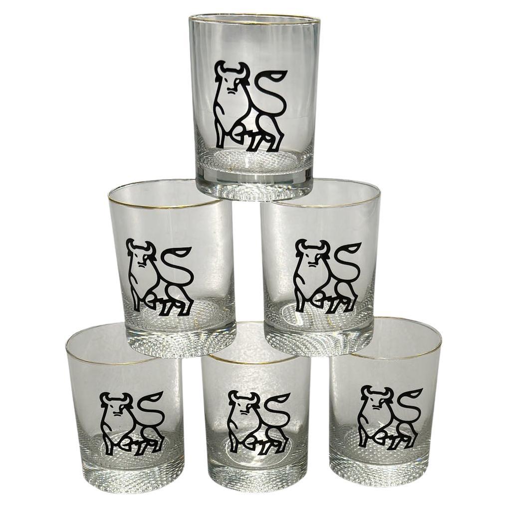 Six Lowball Drinking Glasses With Bulls For Sale