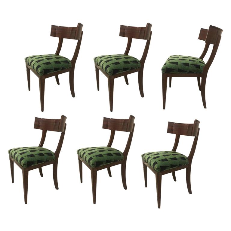 Six Mahogany Klismos Dining Chair With, Mahogany Fabric Dining Chairs