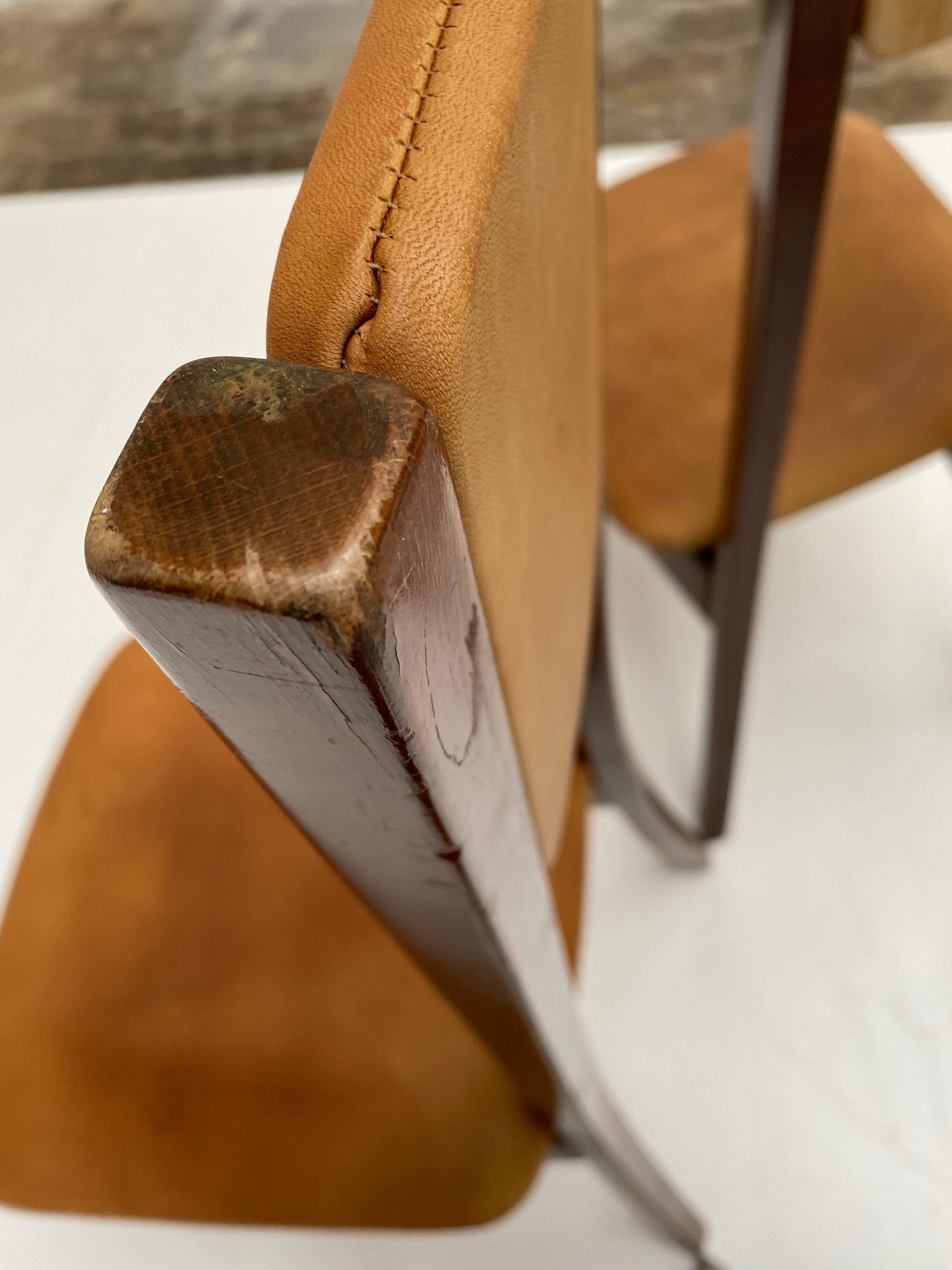 Six walnut  & Leather Mangiarotti 'S11' Dining Chairs, Sorgente Dei Mobili 1972 For Sale 9