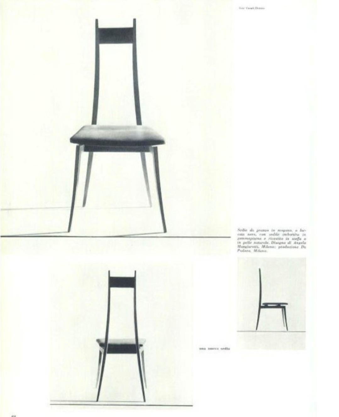 Italian Six walnut  & Leather Mangiarotti 'S11' Dining Chairs, Sorgente Dei Mobili 1972 For Sale