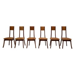Six walnut  & Leather Mangiarotti 'S11' Dining Chairs, Sorgente Dei Mobili 1972