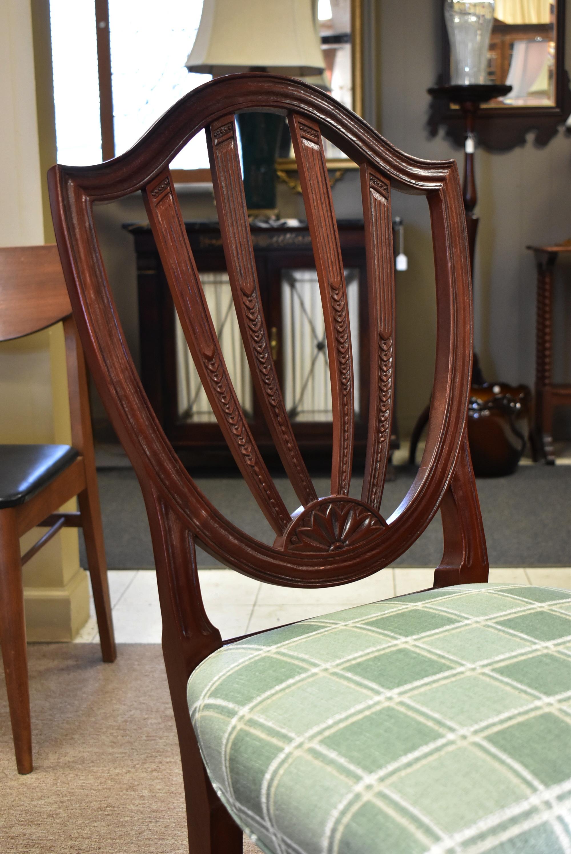 20th Century Six Mahogany Sheraton Style Shield Back Dining Room Chairs by Baker Furniture