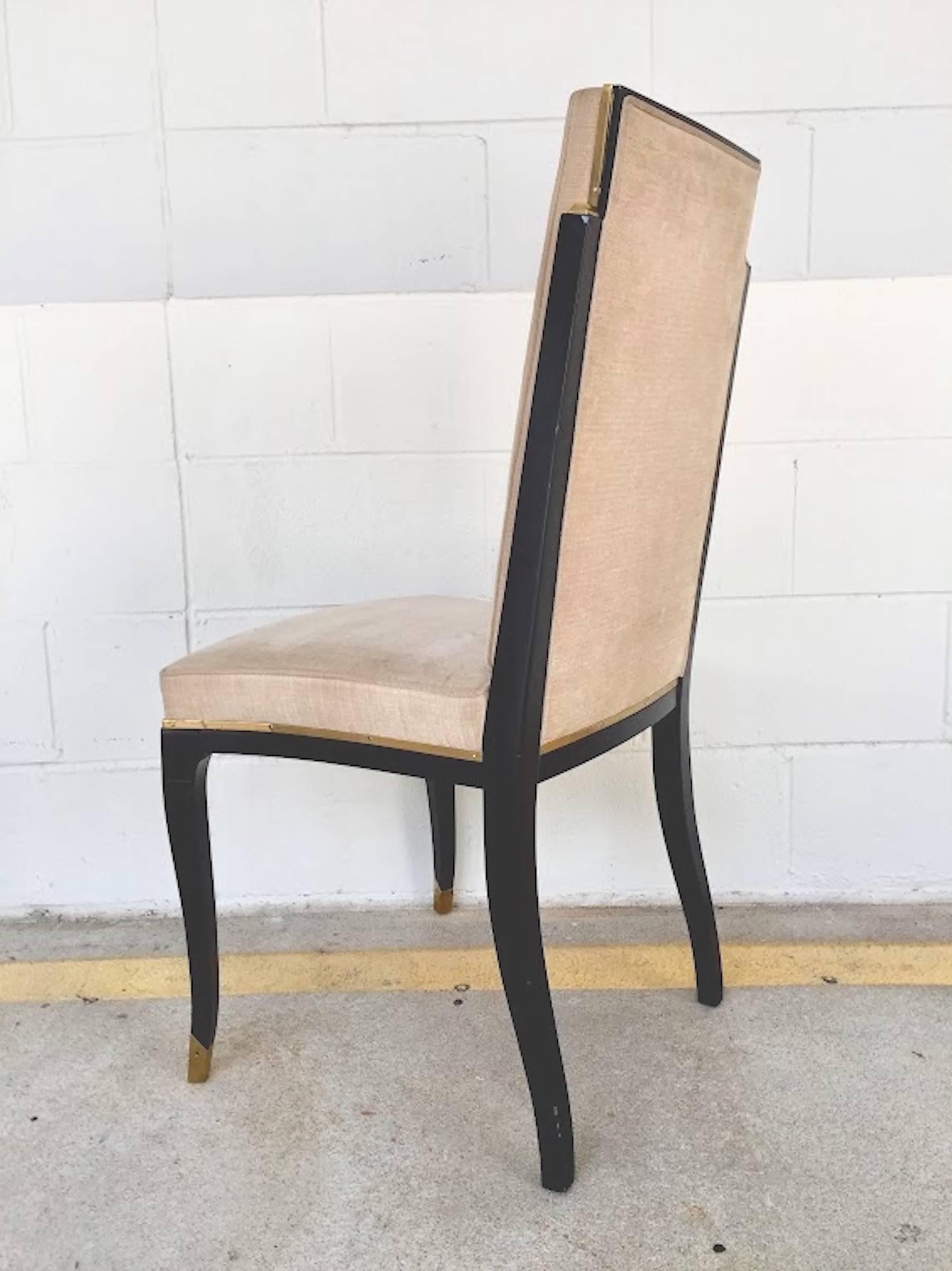Six Maison Jansen Black Lacquer and Brass Dining Chairs In Good Condition For Sale In West Palm Beach, FL
