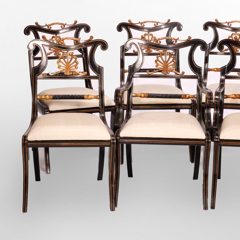 Six Maitland Smith French Empire Style Ebonized & Giltwood Dining Chairs 20th C For Sale 5