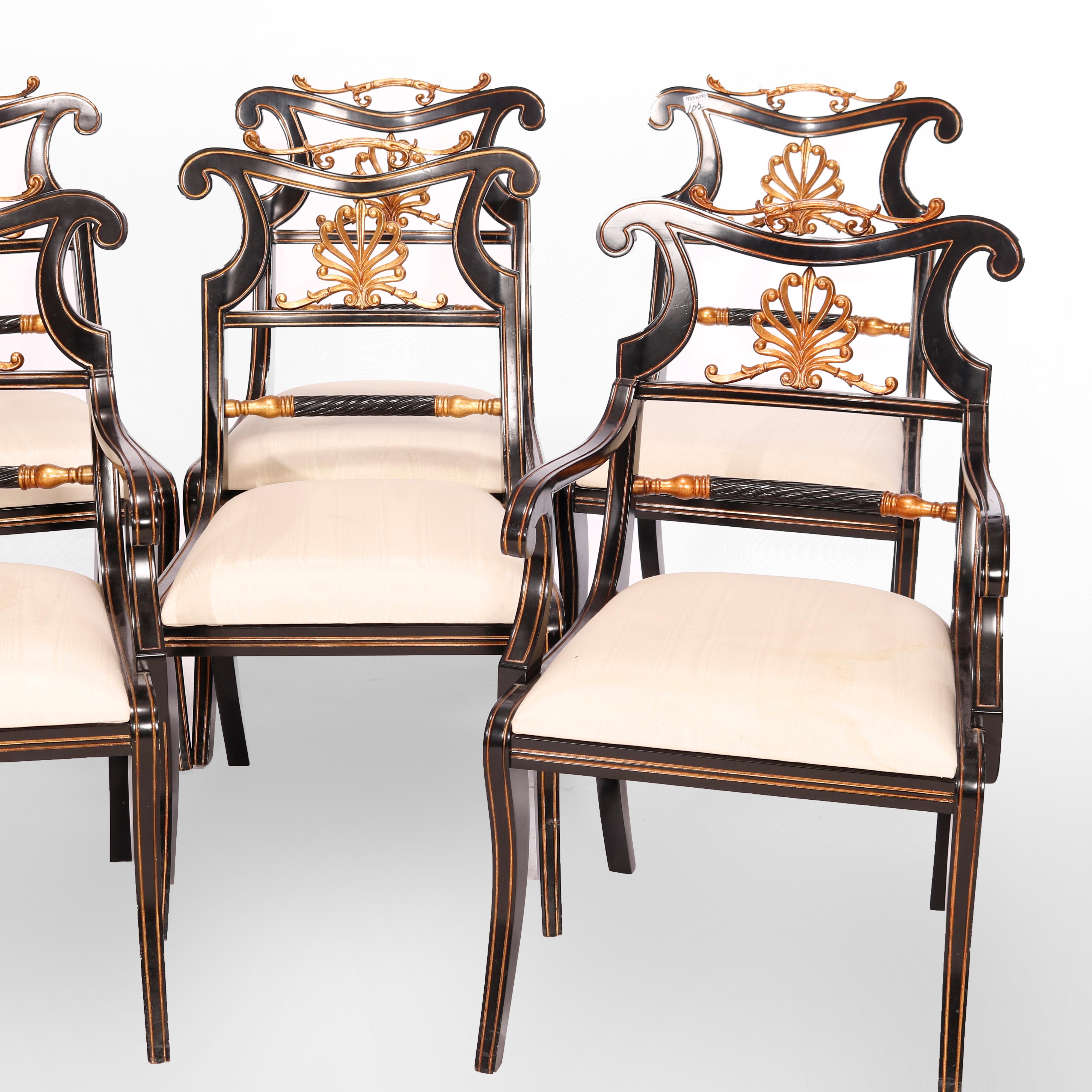 Six Maitland Smith French Empire Style Ebonized & Giltwood Dining Chairs 20th C 6