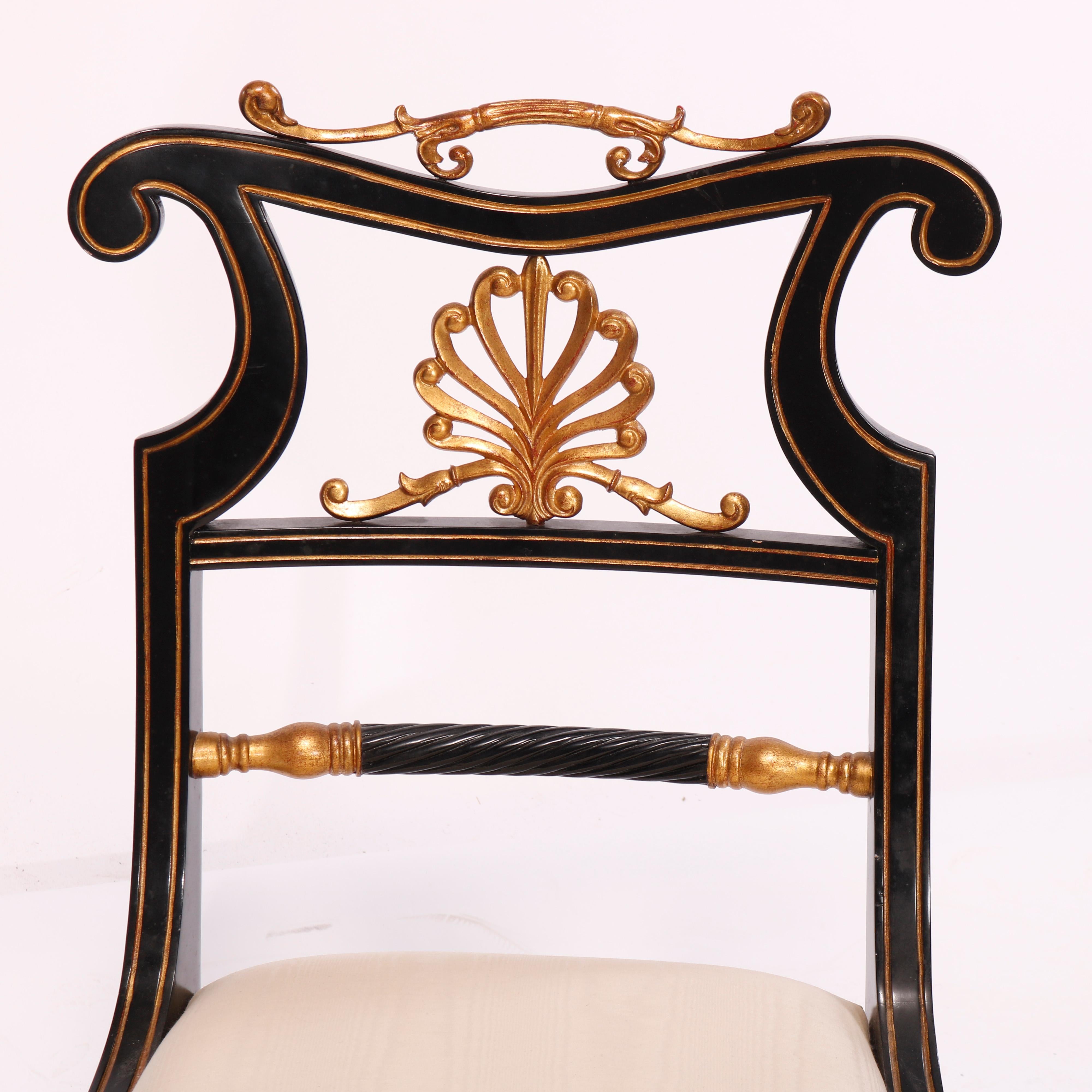 Six Maitland Smith French Empire Style Ebonized & Giltwood Dining Chairs 20th C 7