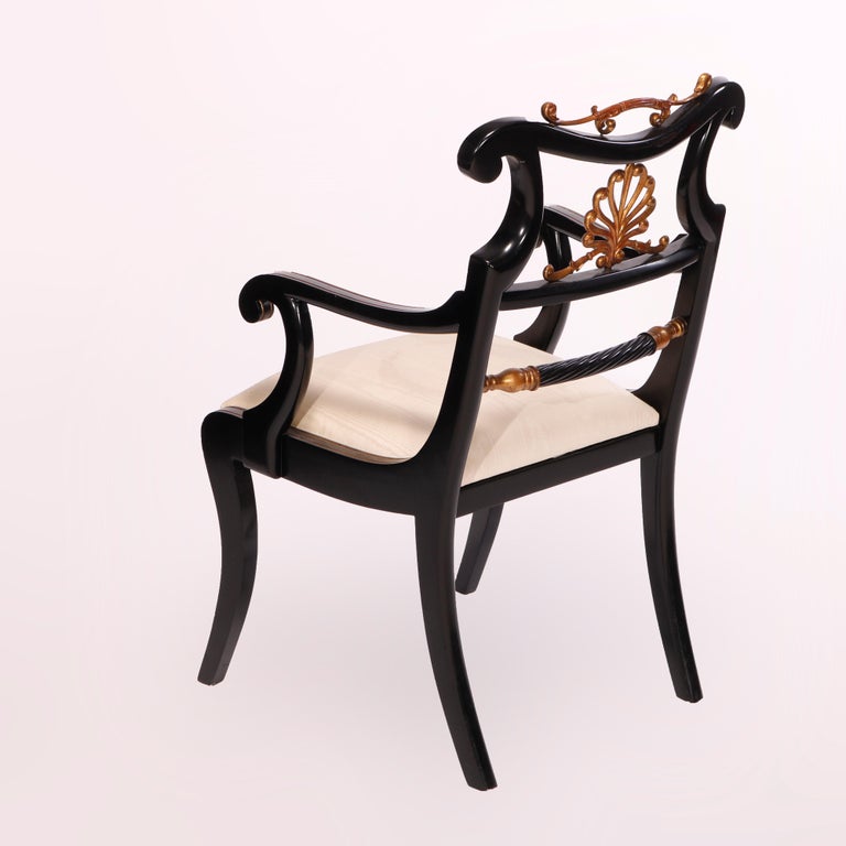 Wood Six Maitland Smith French Empire Style Ebonized & Giltwood Dining Chairs 20th C For Sale