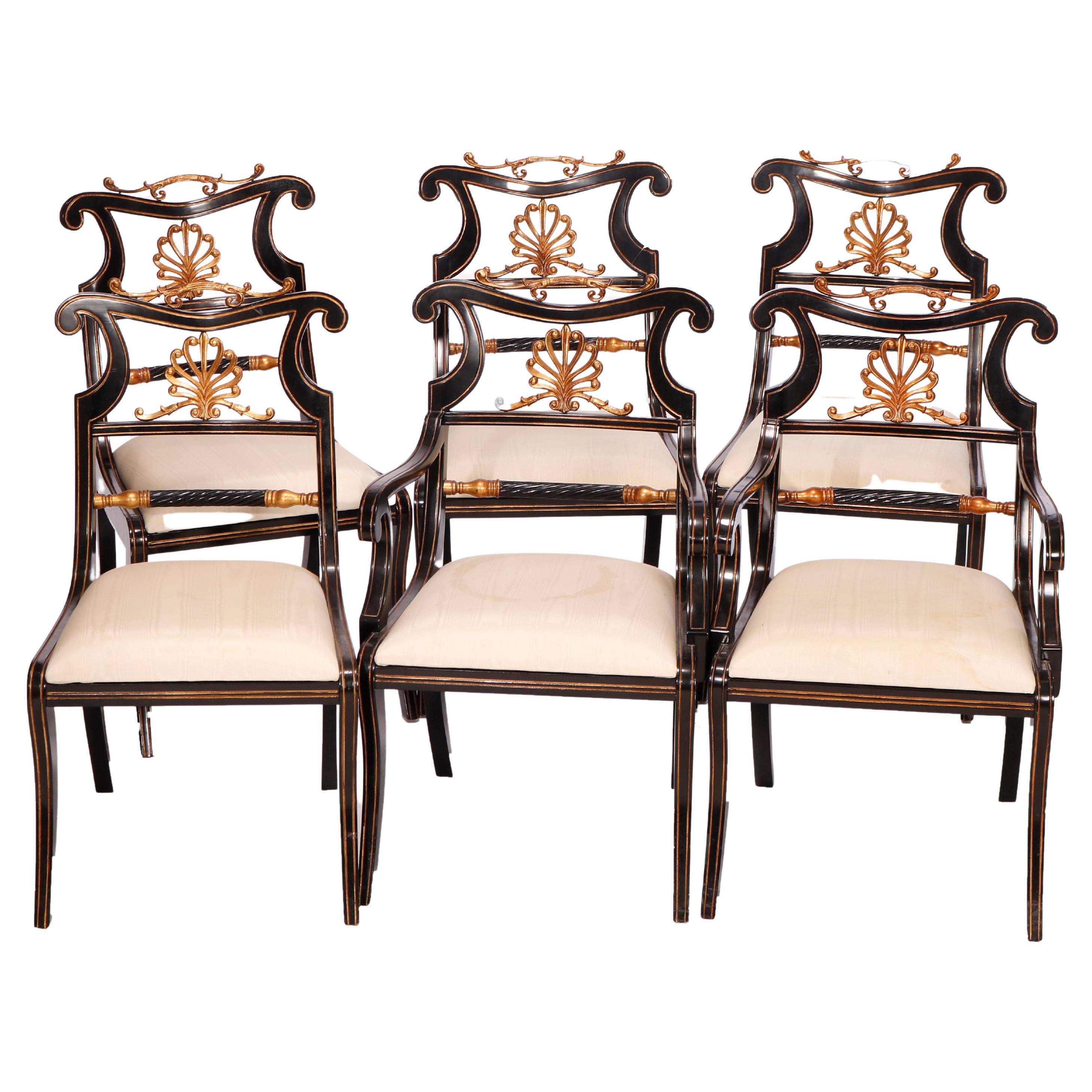 Six Maitland Smith French Empire Style Ebonized & Giltwood Dining Chairs 20th C
