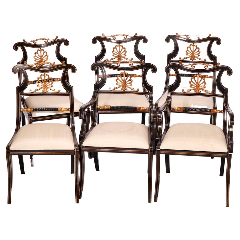Six Maitland Smith French Empire Style Ebonized & Giltwood Dining Chairs 20th C For Sale