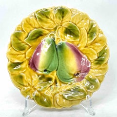 Six Majolica Plates with Fruit Decor, Sarreguemines, France, Early 20th Century
