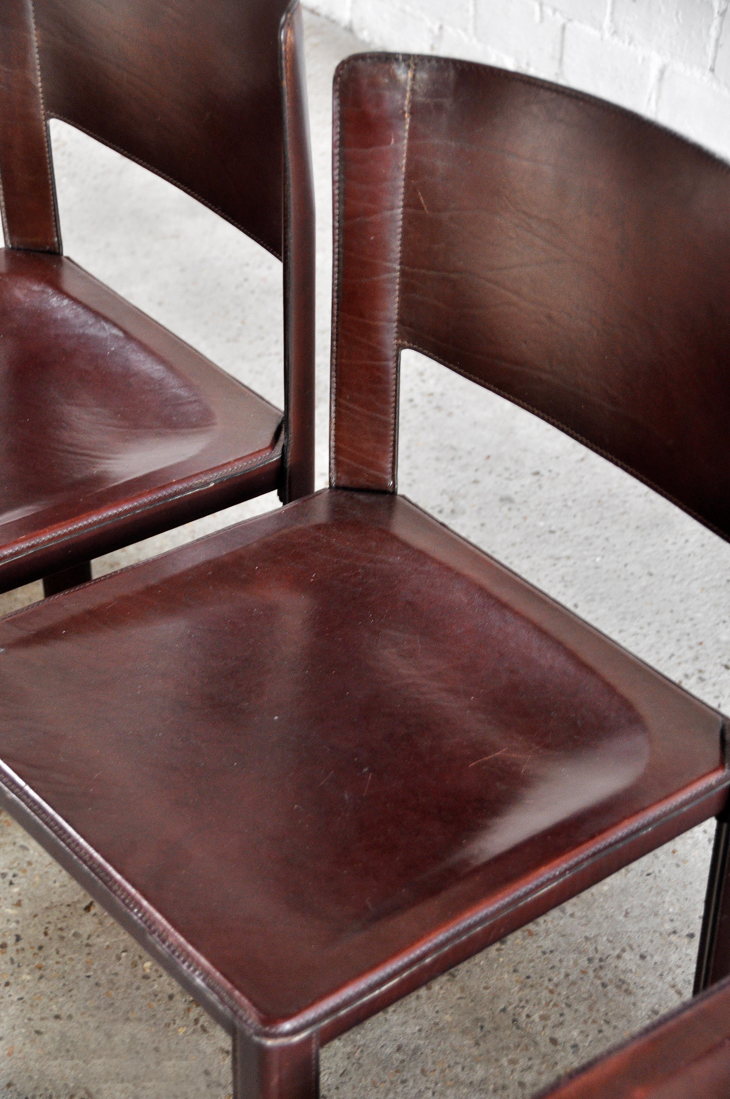 Six Warm Red Italian Leather Dining Chairs by Matteo Grassi, 1970s In Good Condition In Zwijndrecht, Antwerp