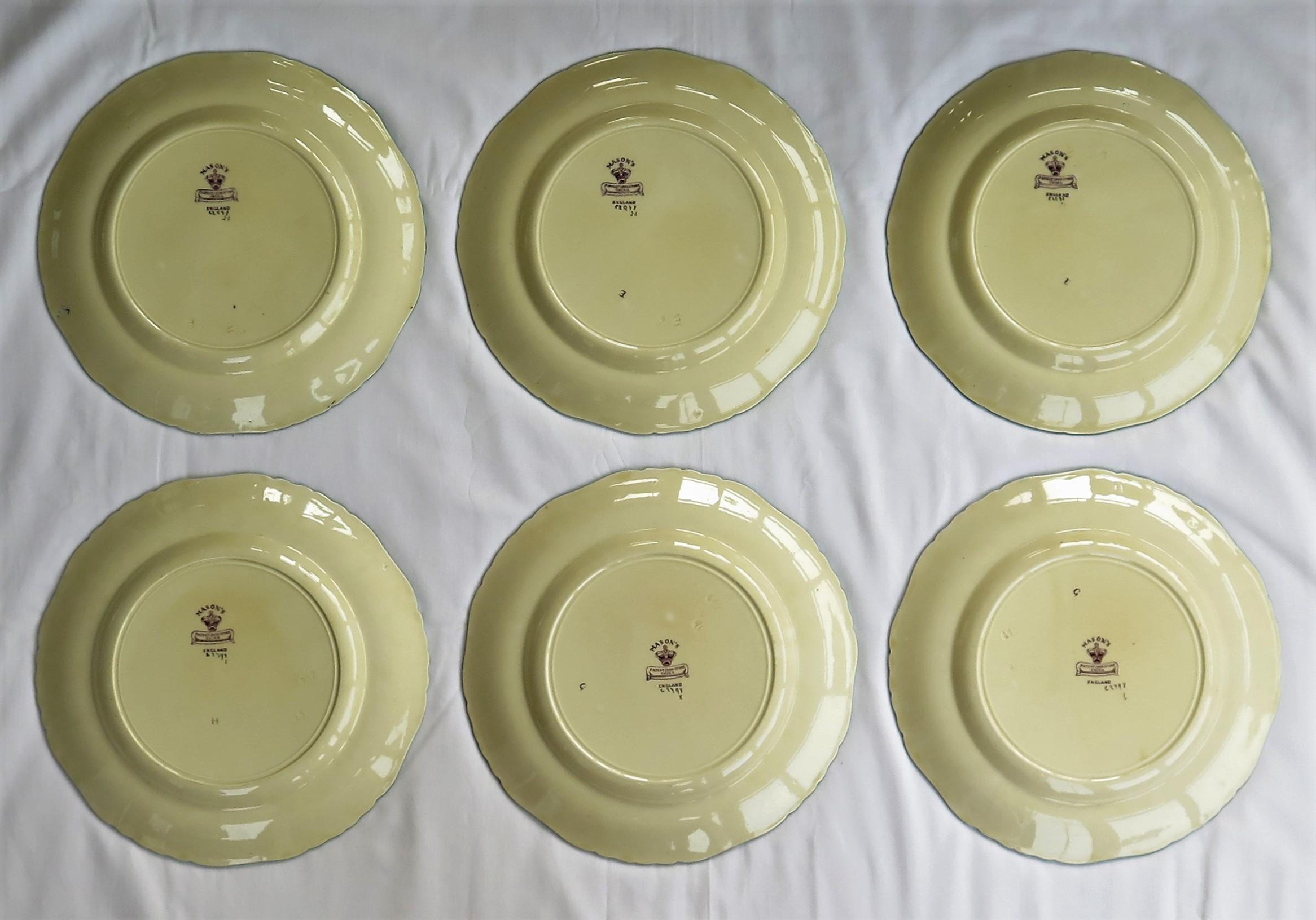 Six Mason's Ironstone Large Dinner Plates Art Nouveau Muscatel Pattern, Ca 1900 For Sale 7