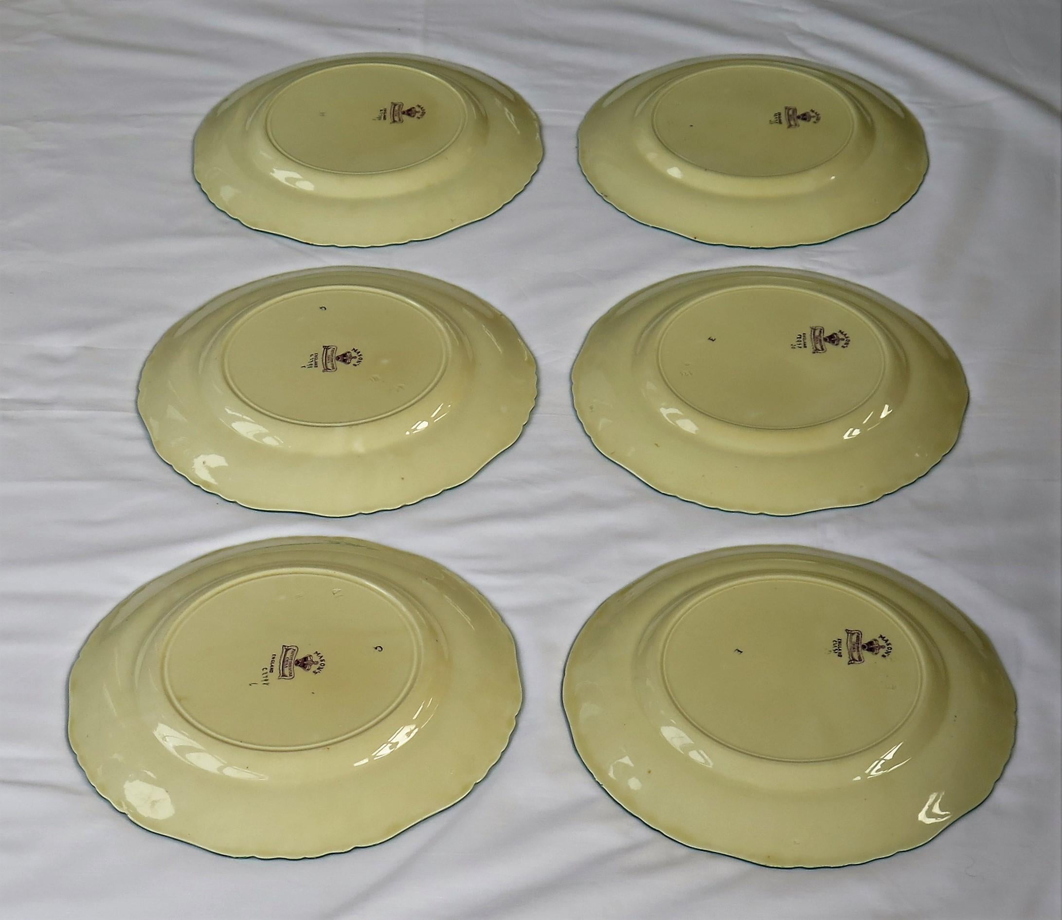 Six Mason's Ironstone Large Dinner Plates Art Nouveau Muscatel Pattern, Ca 1900 For Sale 8