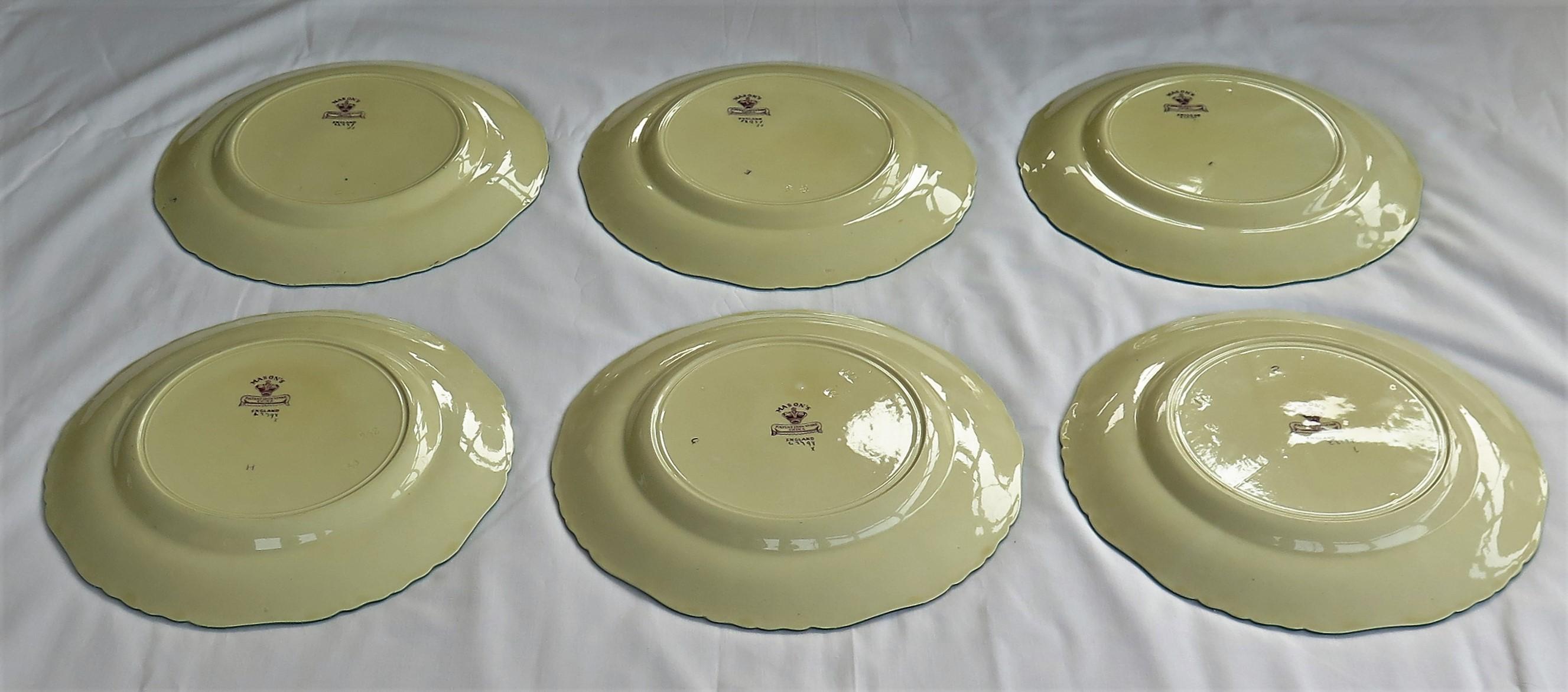 Six Mason's Ironstone Large Dinner Plates Art Nouveau Muscatel Pattern, Ca 1900 9