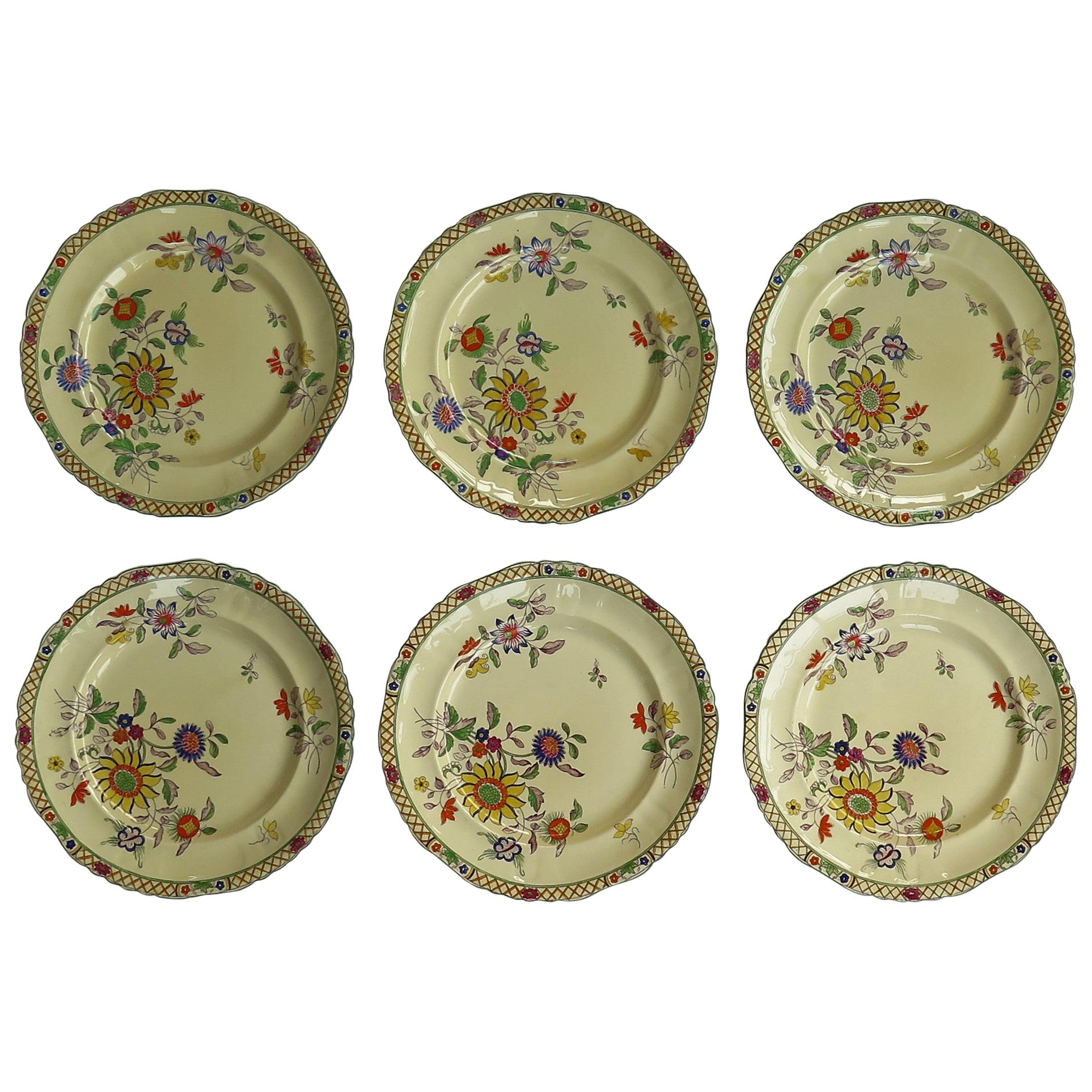 Six Mason's Ironstone Large Dinner Plates Art Nouveau Muscatel Pattern