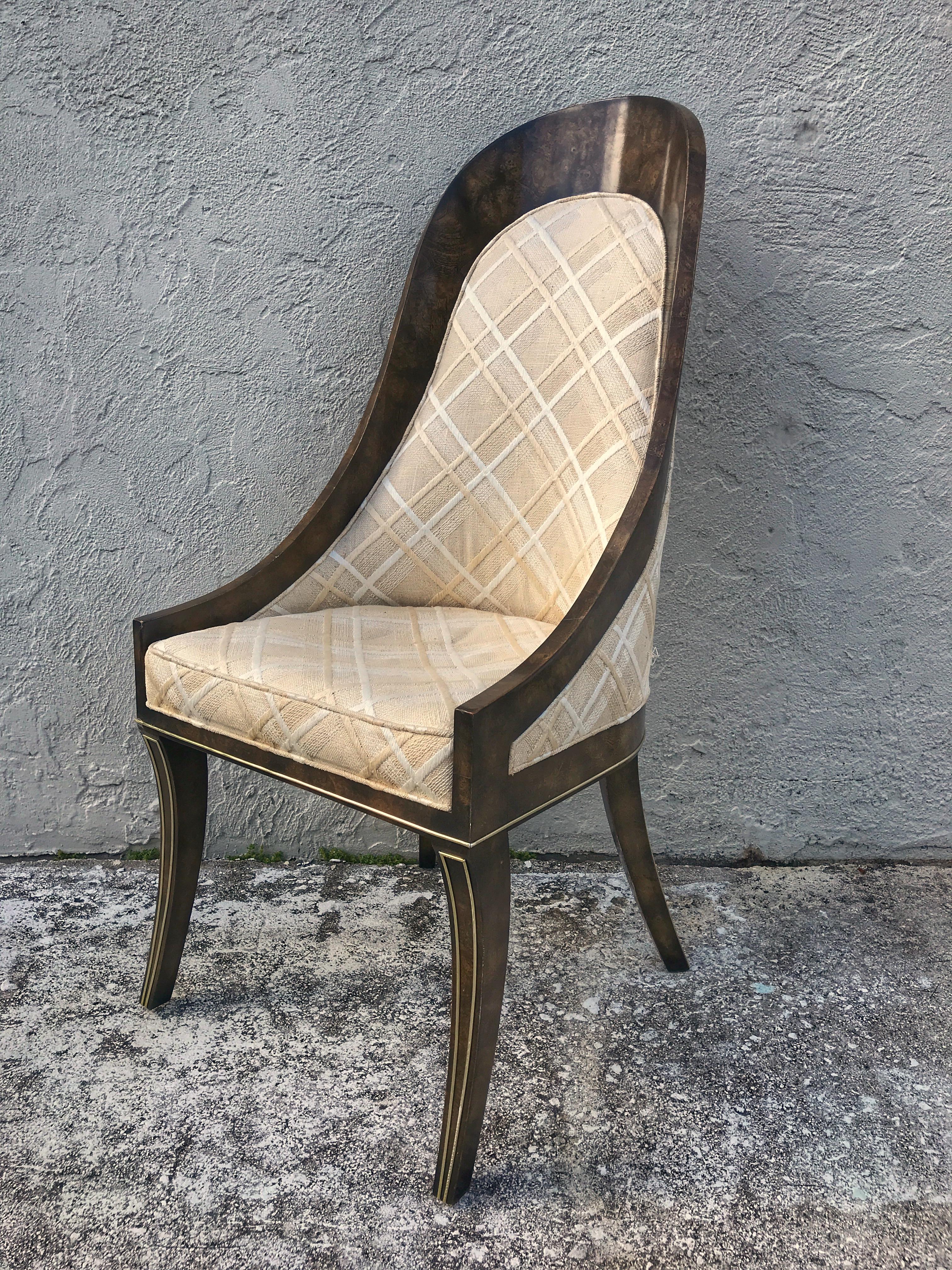 Mastercraft Amboyna and Brass Spoon Back Dining Room Side Chair