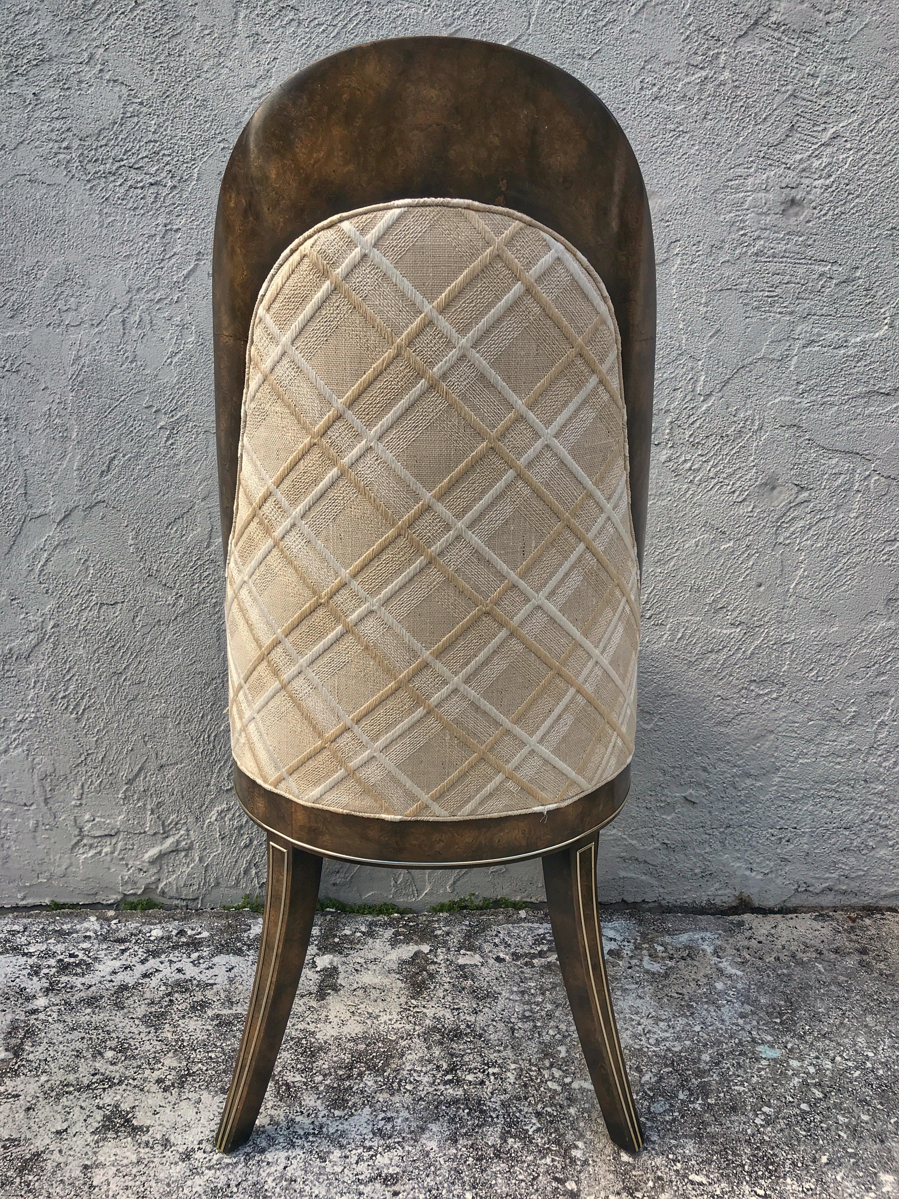 Mastercraft Amboyna and Brass Spoon Back Dining Room Side Chair In Good Condition In West Palm Beach, FL