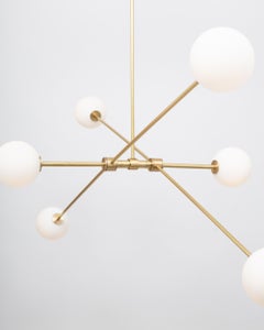 Six Matt Globe Articulating Rotational Satin Brass Pendant, Lighting Fixture