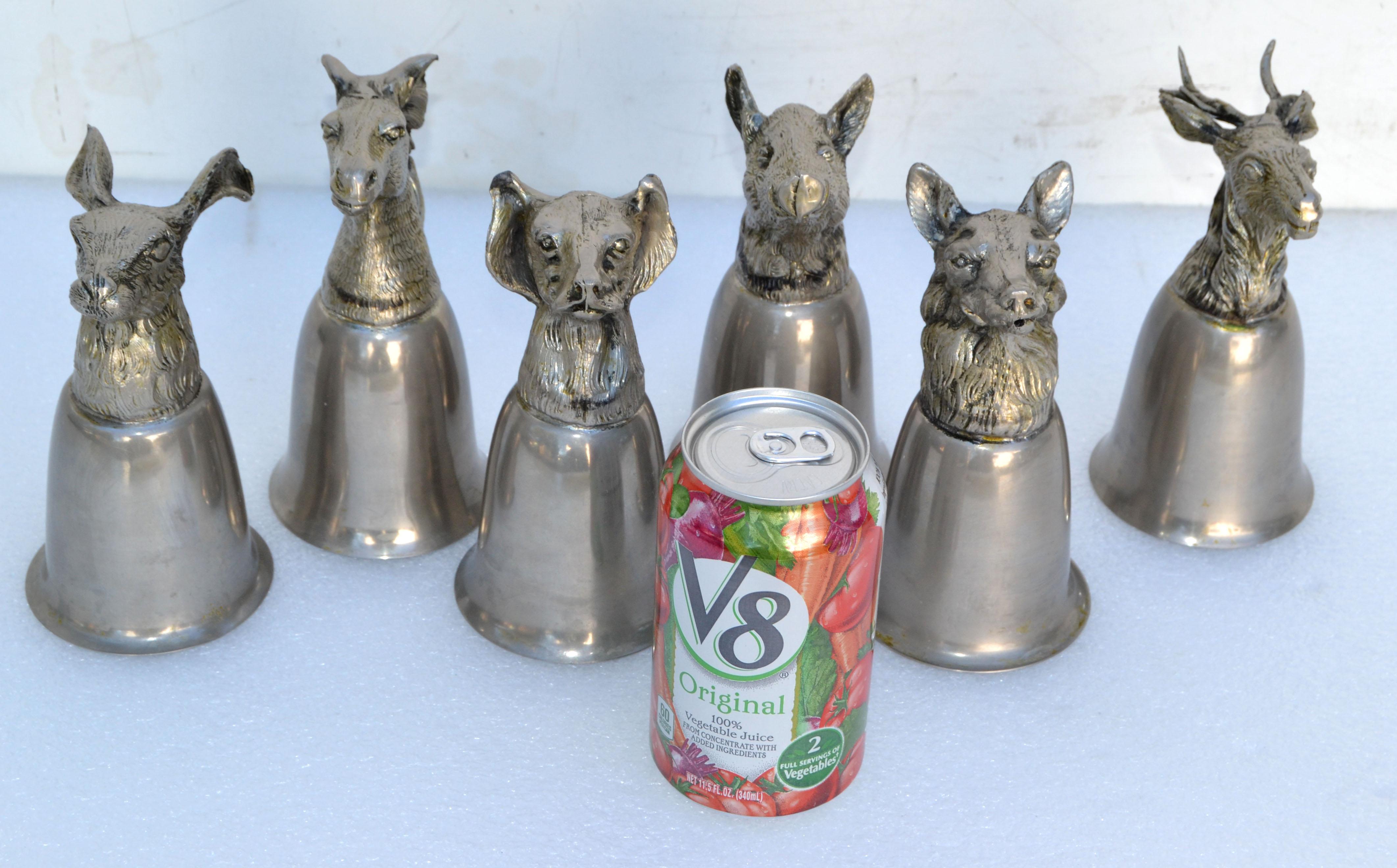 Six Mauro Manetti Silver Plate Animal Heads Stirrup Goblets Cups, Made in Italy 1