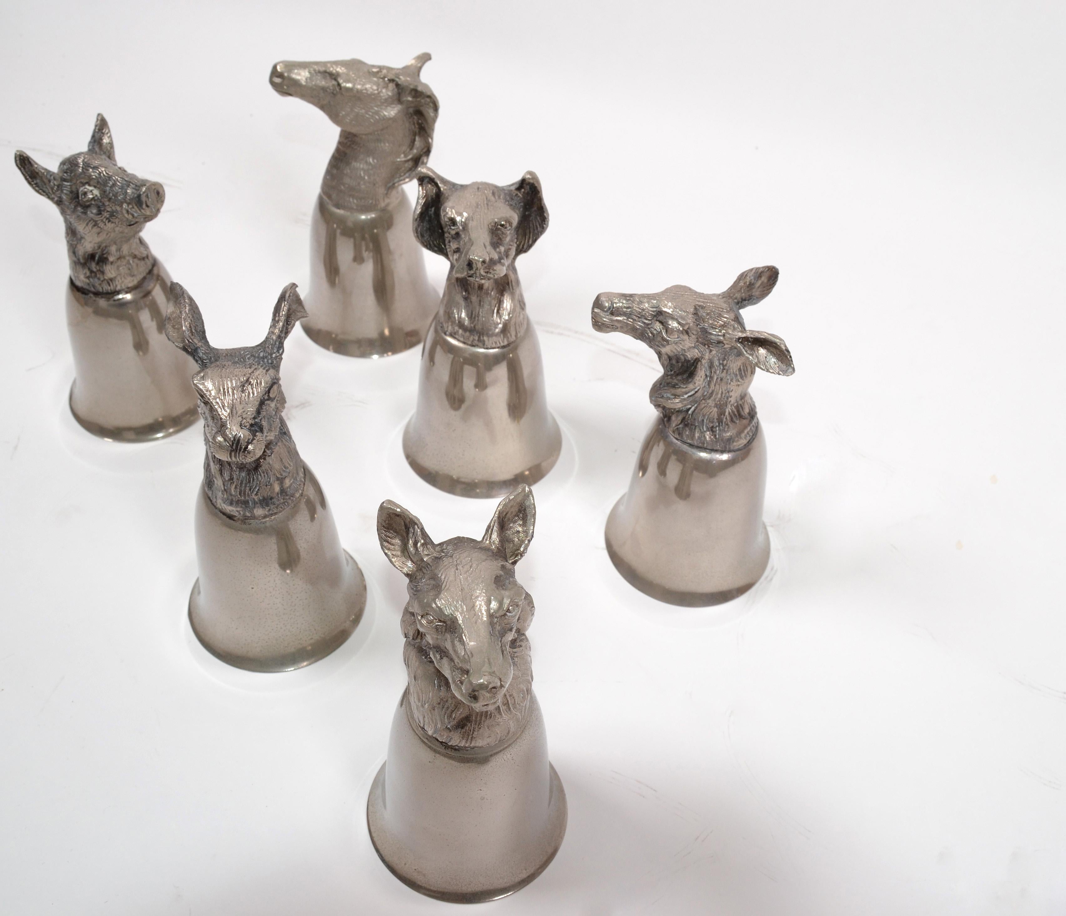 Six Mauro Manetti Silver Plate Animal Heads Stirrup Goblets Cups, Made in Italy 4