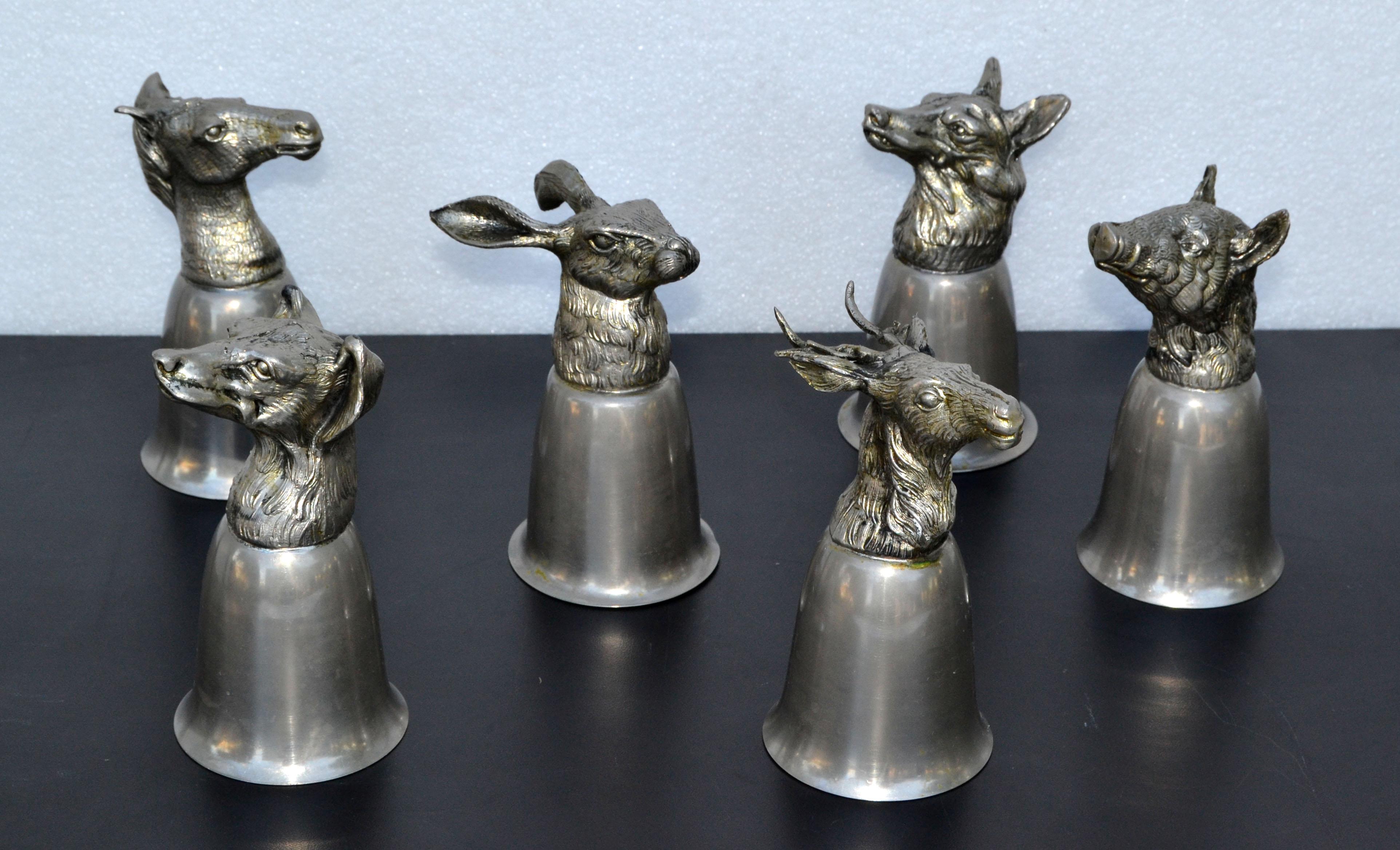 Six Mauro Manetti Silver Plate Animal Heads Stirrup Goblets Cups, Made in Italy 4