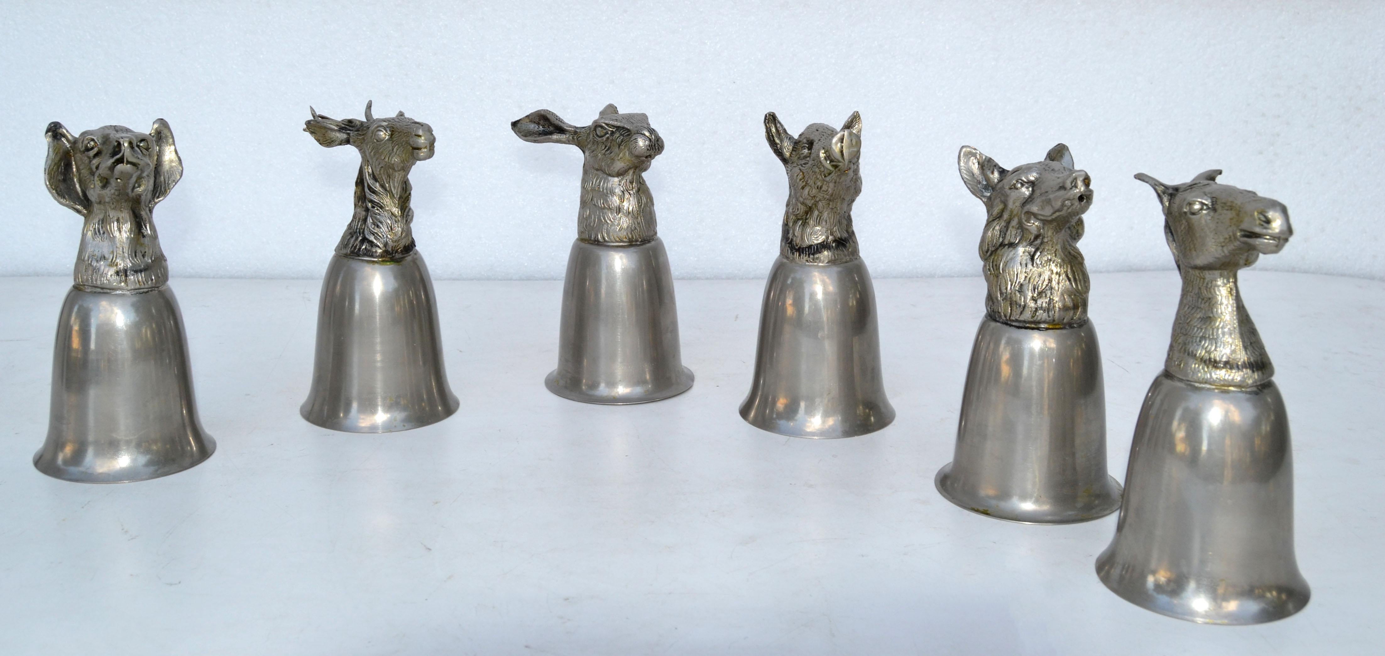 Six Mauro Manetti Silver Plate Animal Heads Stirrup Goblets Cups, Made in Italy 5
