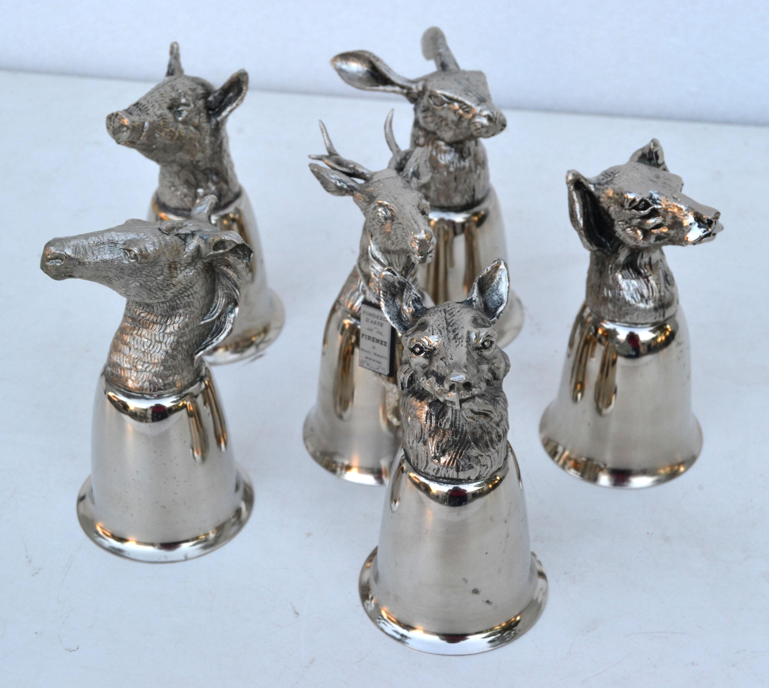 Six Mauro Manetti Silver Plate Animal Heads Stirrup Goblets Cups, Made in Italy For Sale 5