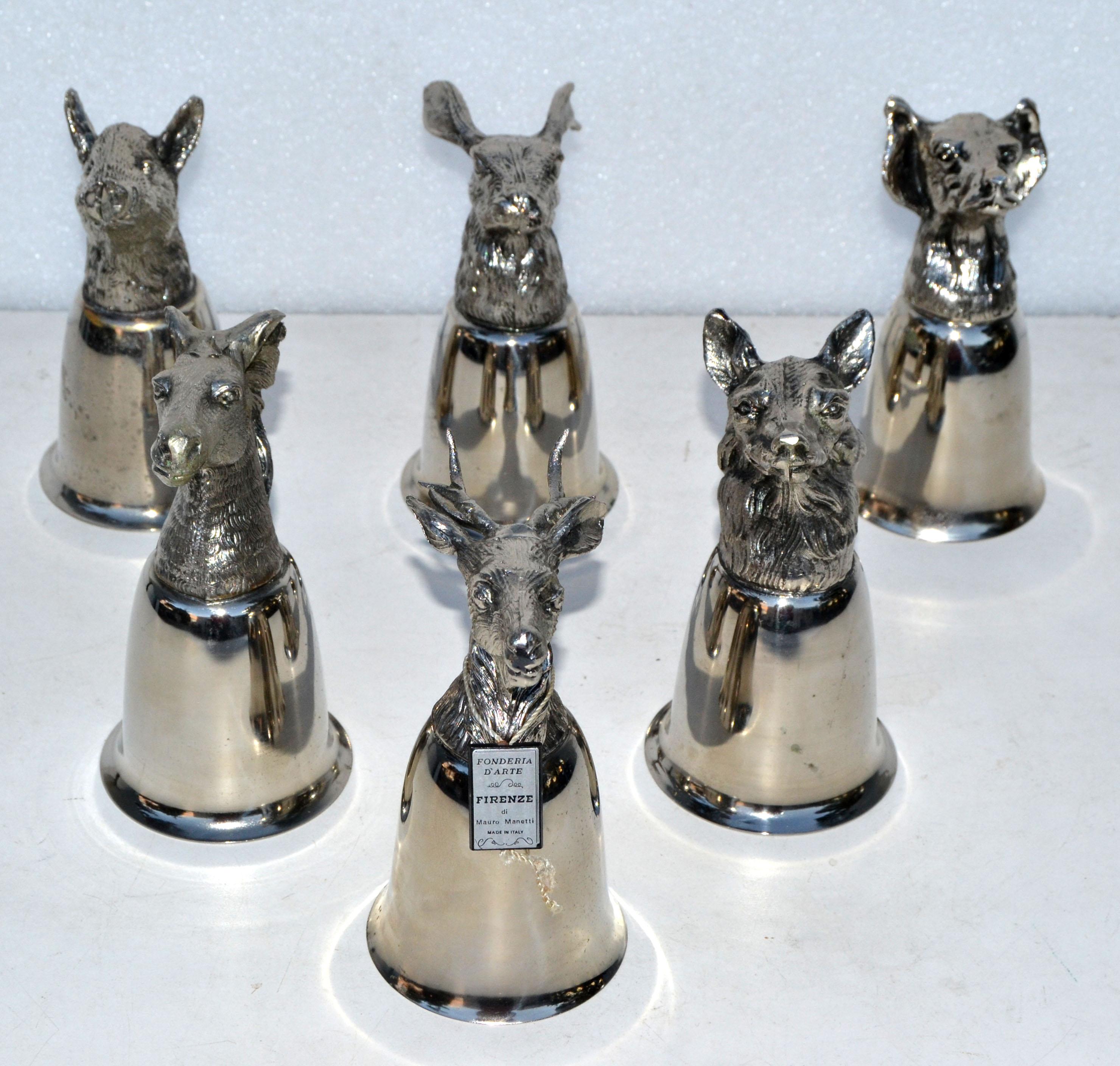 Six Mauro Manetti Silver Plate Animal Heads Stirrup Goblets Cups, Made in Italy For Sale 6