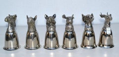 Six Mauro Manetti Silver Plate Animal Heads Stirrup Goblets Cups, Made in Italy