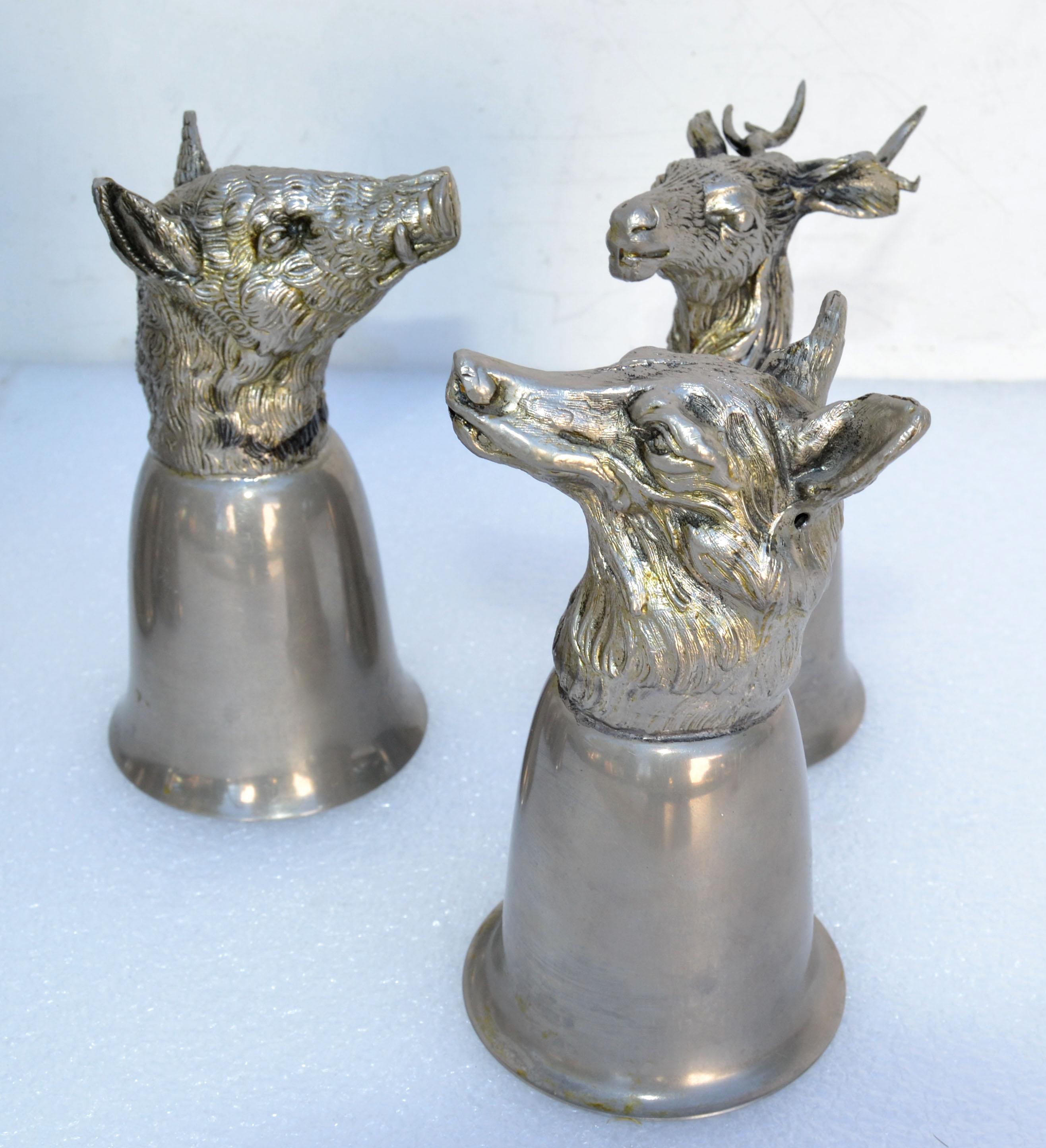 Six Mauro Manetti Silver Plate Animal Heads Stirrup Goblets Cups, Made in Italy In Good Condition In Miami, FL