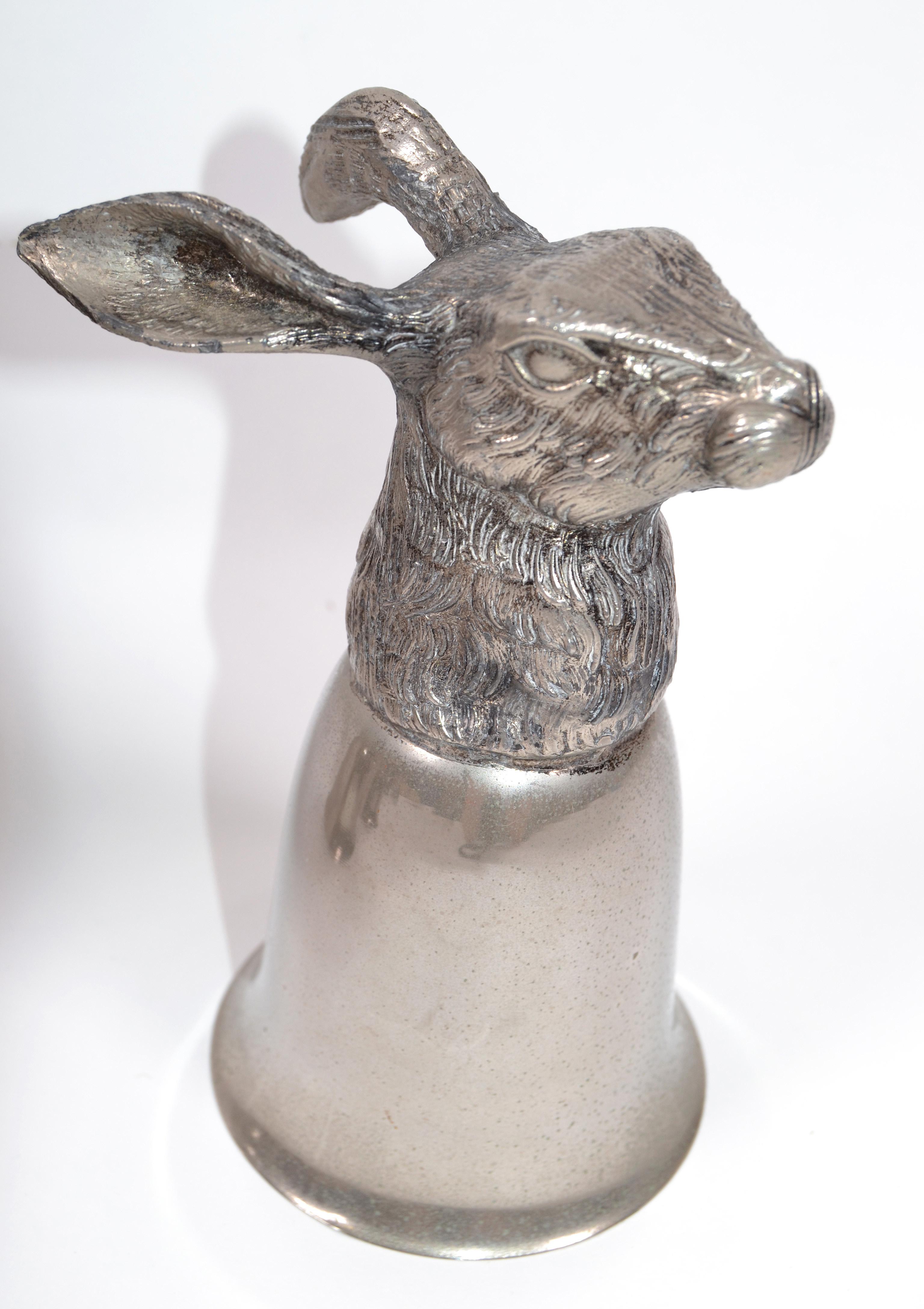 Mid-20th Century Six Mauro Manetti Silver Plate Animal Heads Stirrup Goblets Cups, Made in Italy