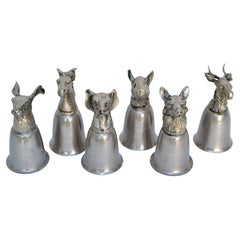 Six Mauro Manetti Silver Plate Animal Heads Stirrup Goblets Cups, Made in Italy