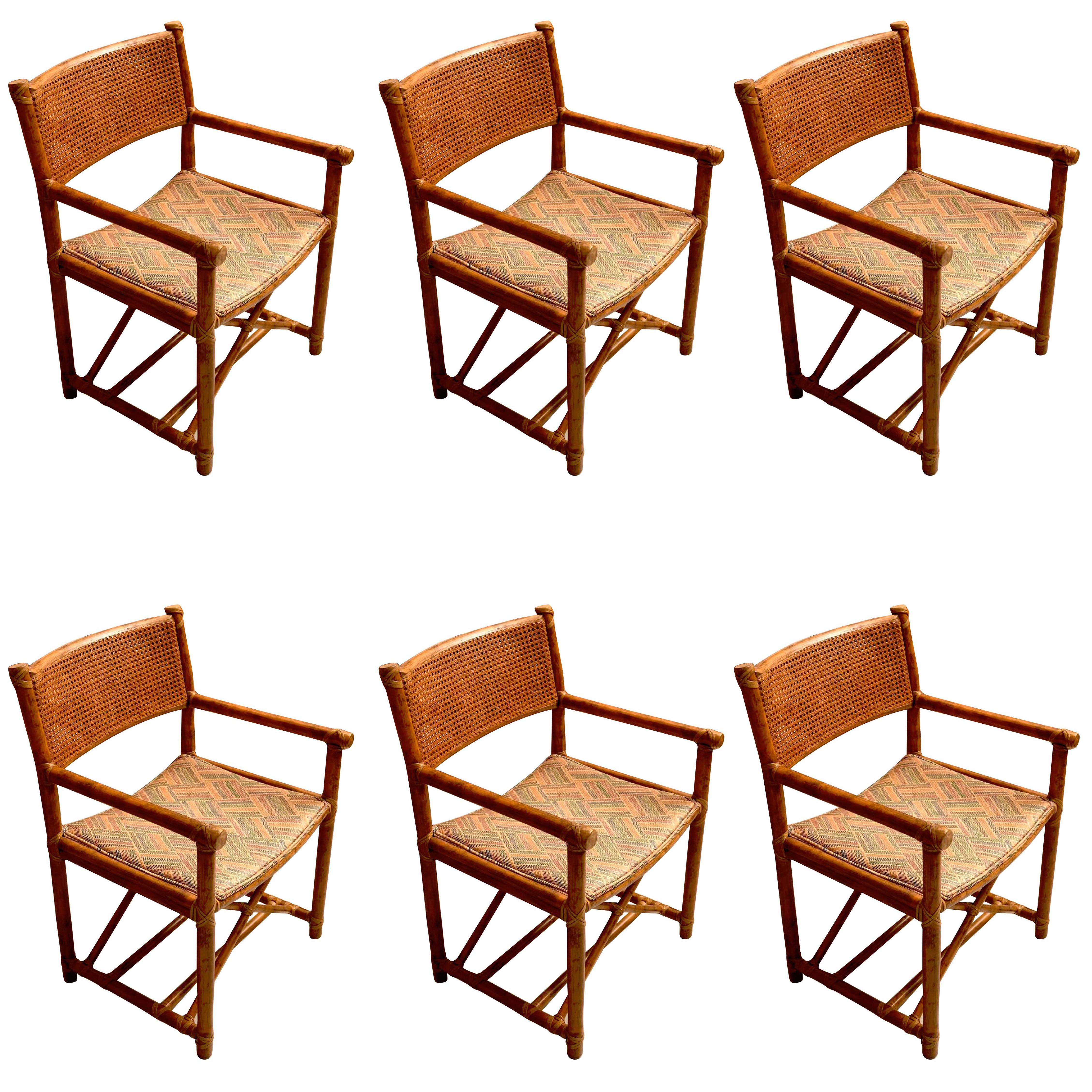Six McGuire "X" Base Campaign Style Dining Chairs