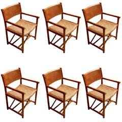 Six McGuire "X" Base Campaign Style Dining Chairs