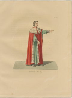 Six Medieval Costumes Hand-Colored Lithographs, France, Circa 1860