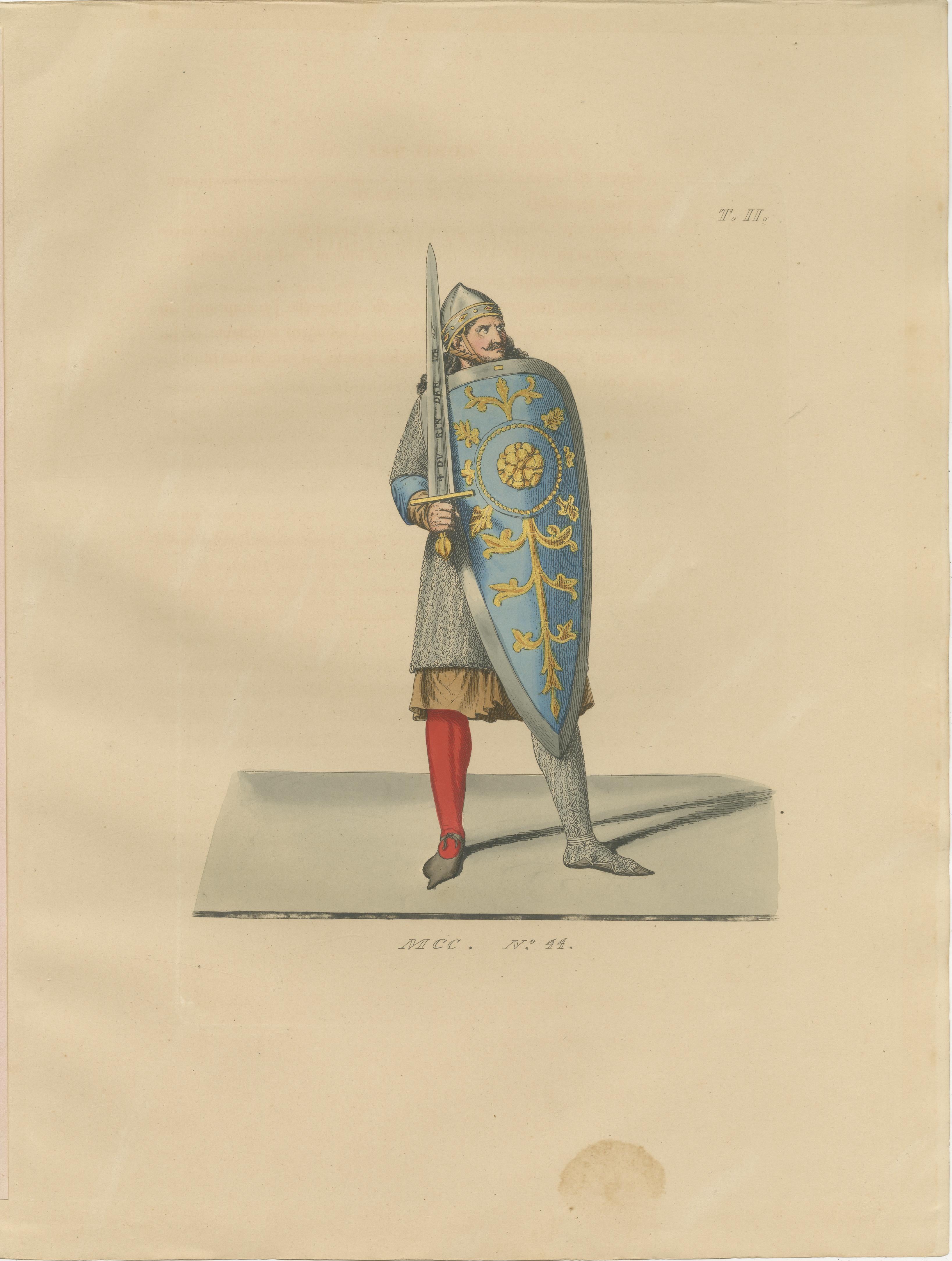 Six Medieval Costumes Hand-Colored Lithographs, France, Circa 1860