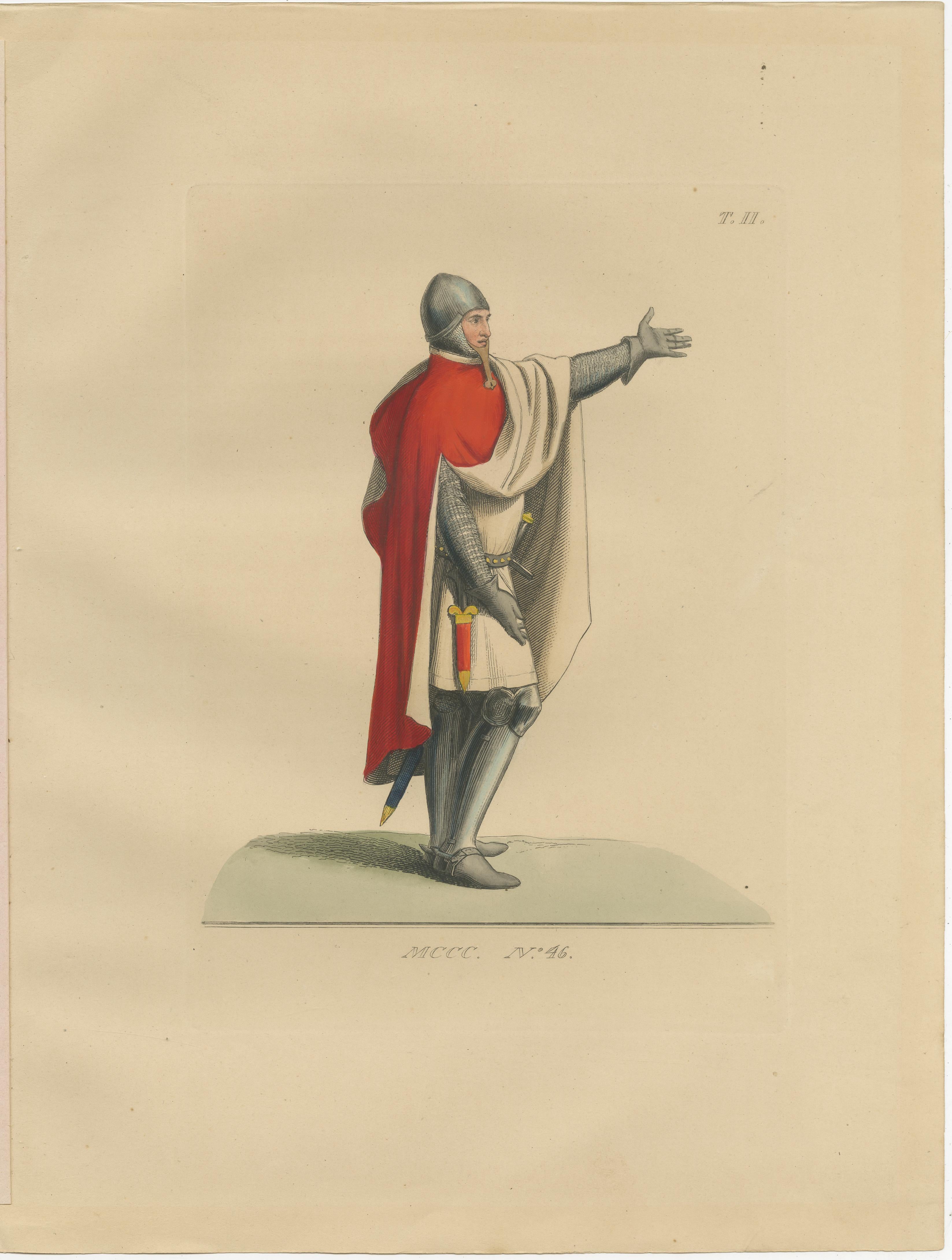 Six Medieval Costumes Hand-Colored Lithographs, France, Circa 1860