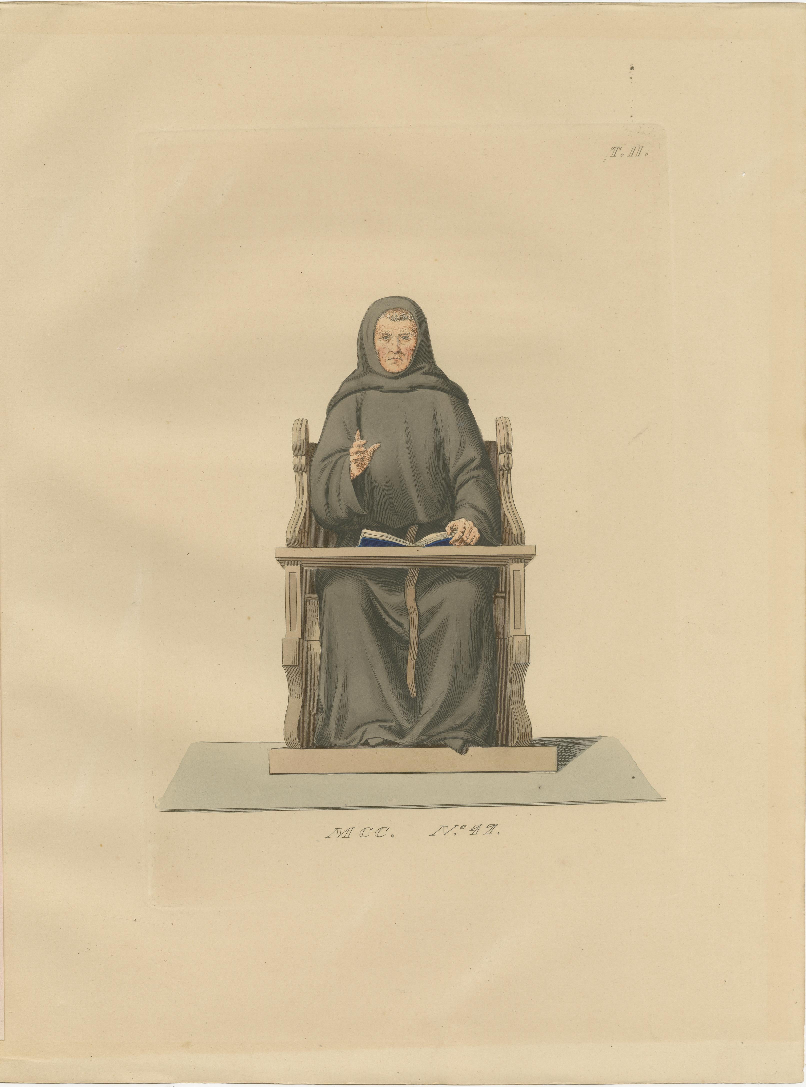 Six Medieval Costumes Hand-Colored Lithographs, France, Circa 1860
